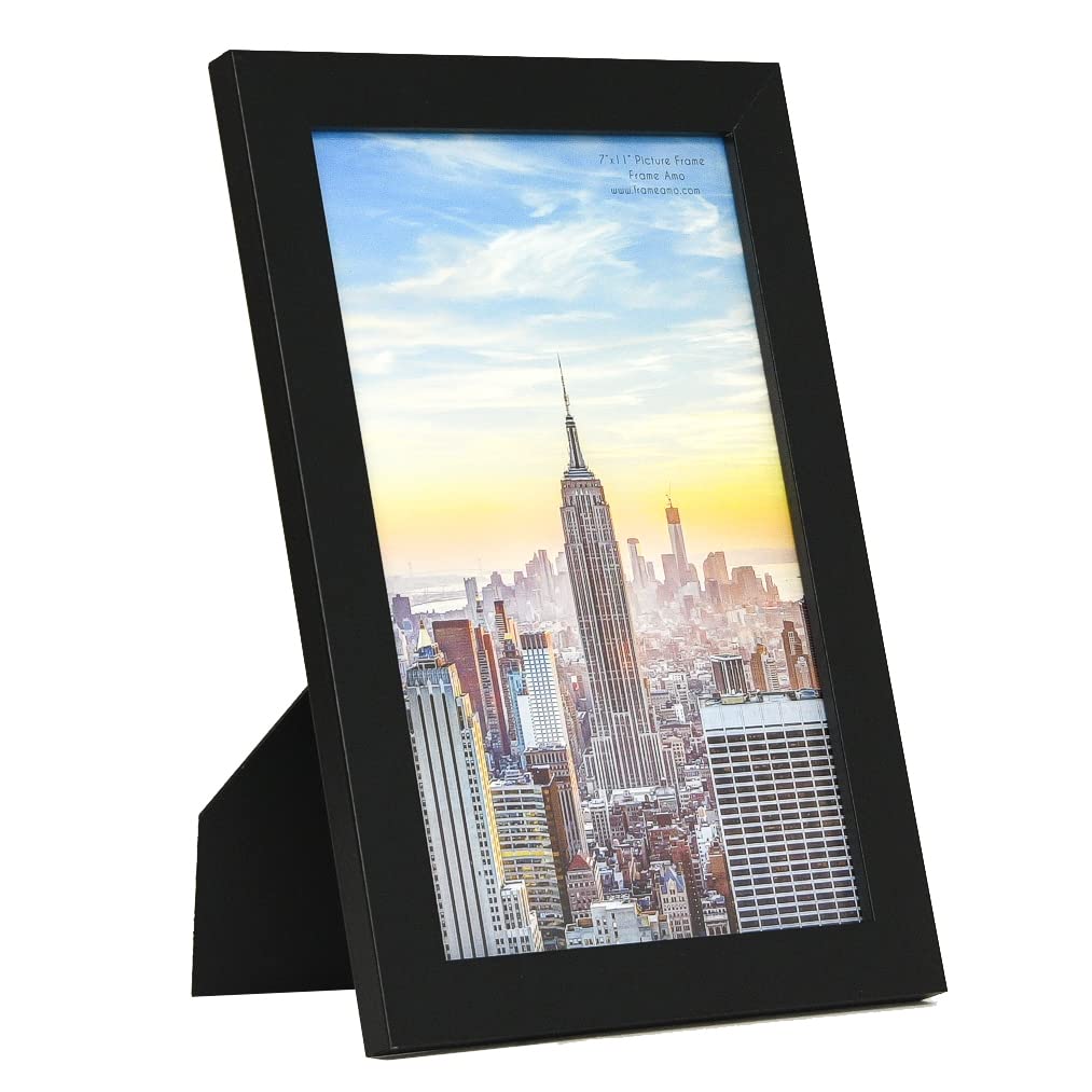 7x11 Black Modern Picture Frame with 1 Inch Border & Glass Front - Wall or Table Display for Home, Office & Gifts