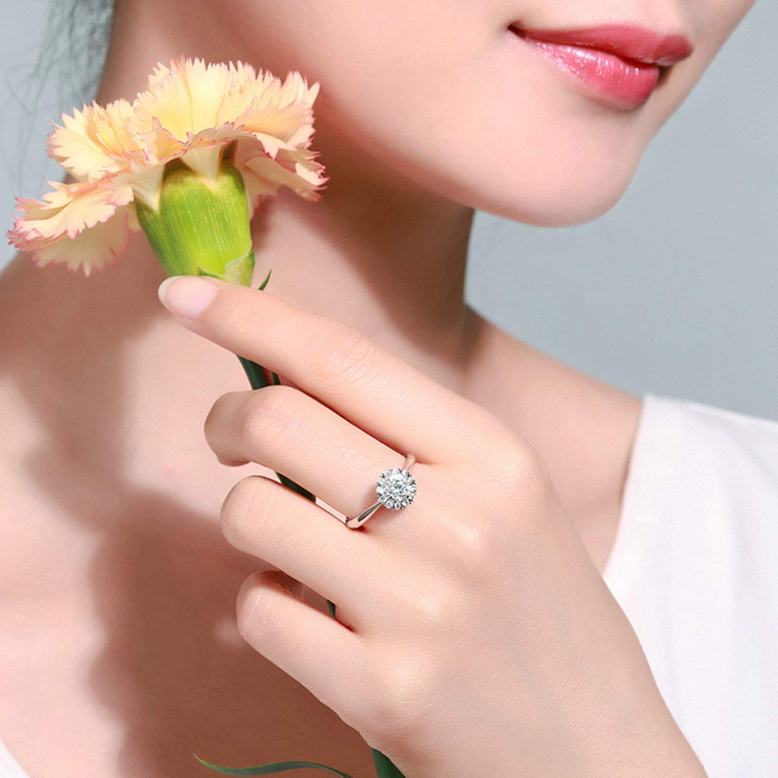 Daesar 18K White Gold Snowflake Diamond Wedding Ring for Women - 0.1ct/0.19ct Round Cut Promise Band - Elegant Bridal Jewelry for Engagement, Anniversary & Special Occasions