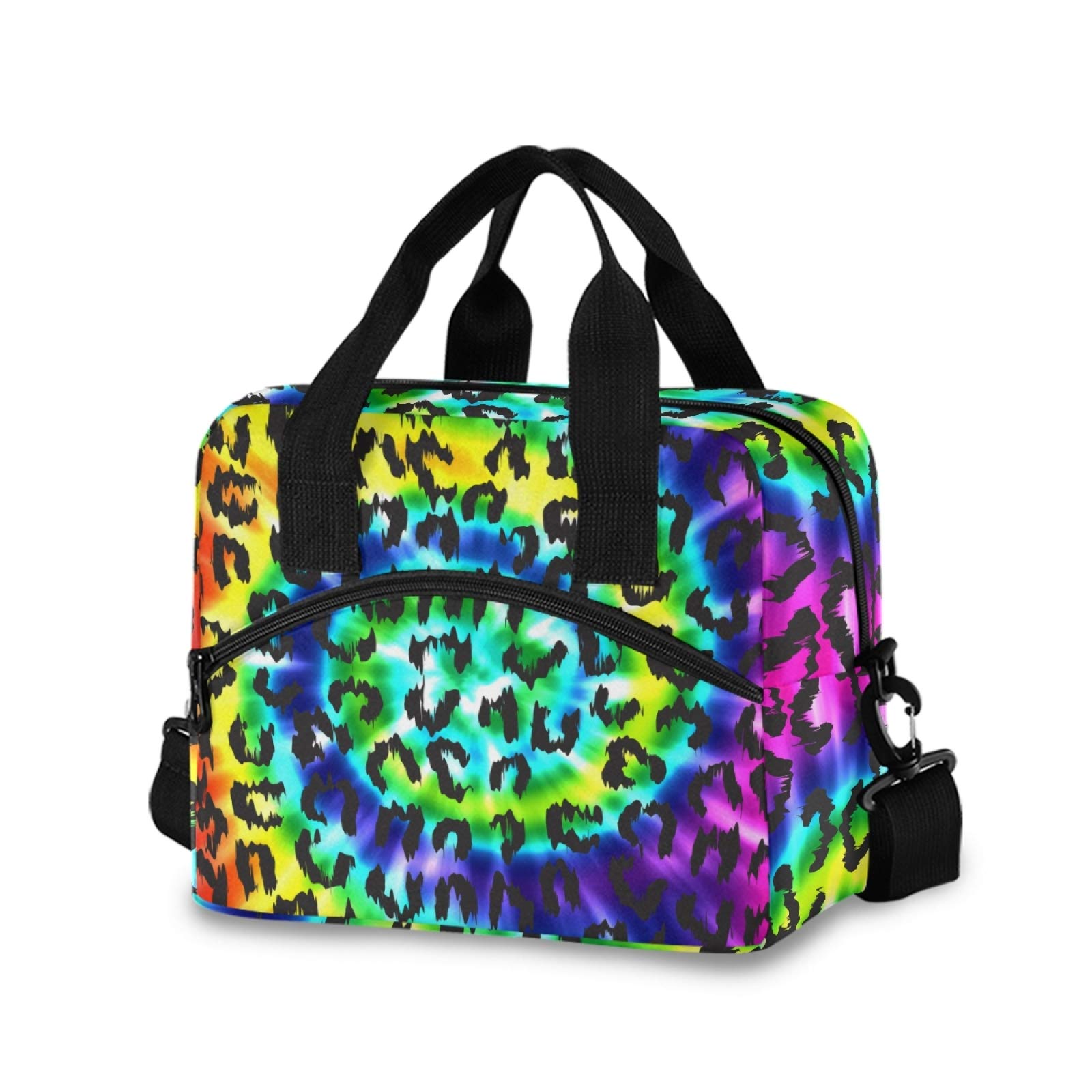 Leopard Print Tie Dye Cheetah Lunch Bag for Women - Insulated Crossbody Lunch Box & Cooler Bag for Work, School, Picnics & Outdoor Activities