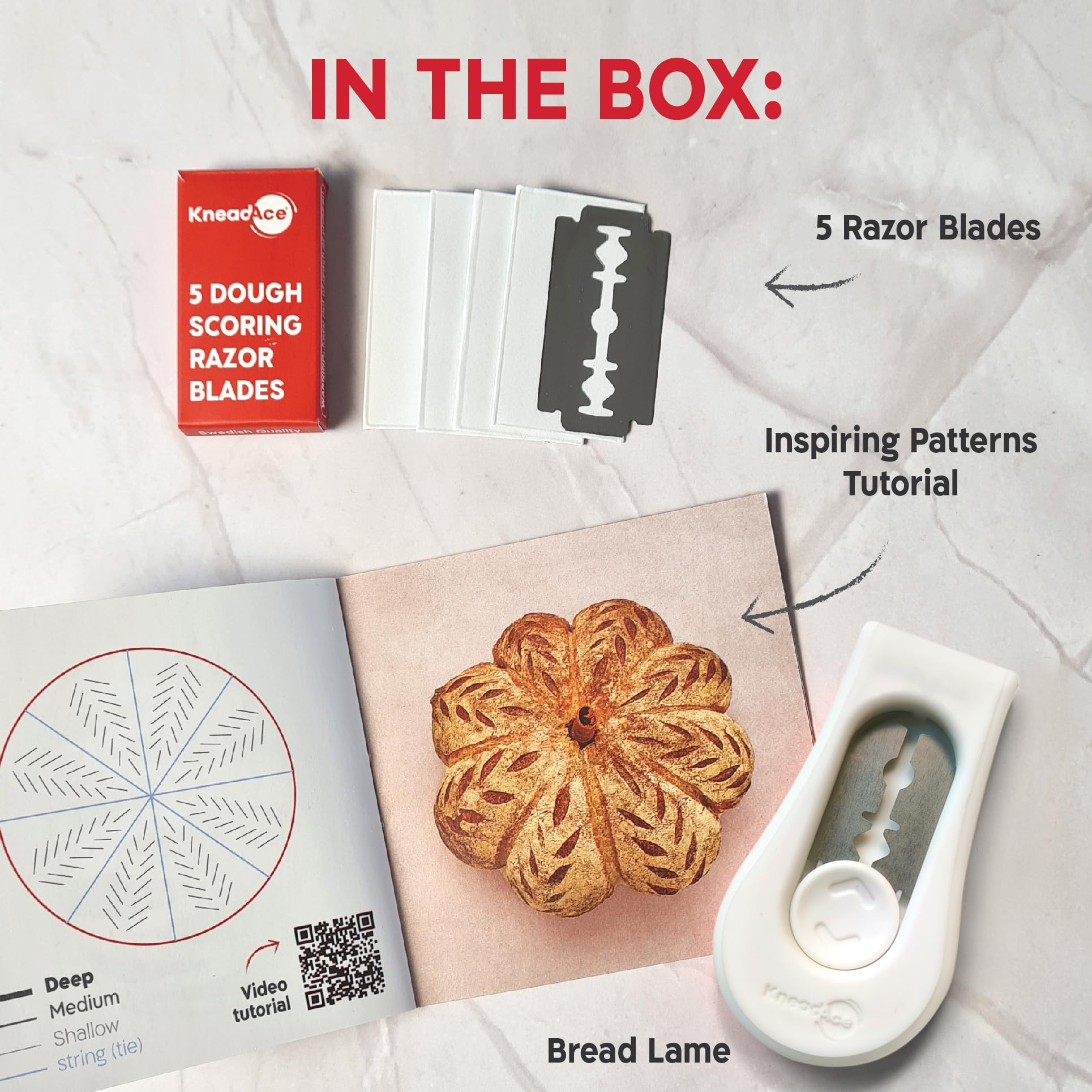 Professional Upgraded Magnetic Bread Lame - Extendable Blade Dough Scoring Tool for Sourdough Baking | Includes 5 Replaceable Razor Blades & Scoring Pattern Guide | Perfect for Artisan Bread, Baguettes, and Homemade Pastries