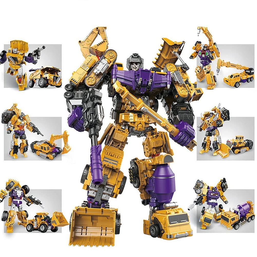 6-in-1 Transformable Dinosaur King Kong Series Robot Model Toy - Engineering Vehicle Deformation Playset for Kids | STEM Learning & Action Figure Collection