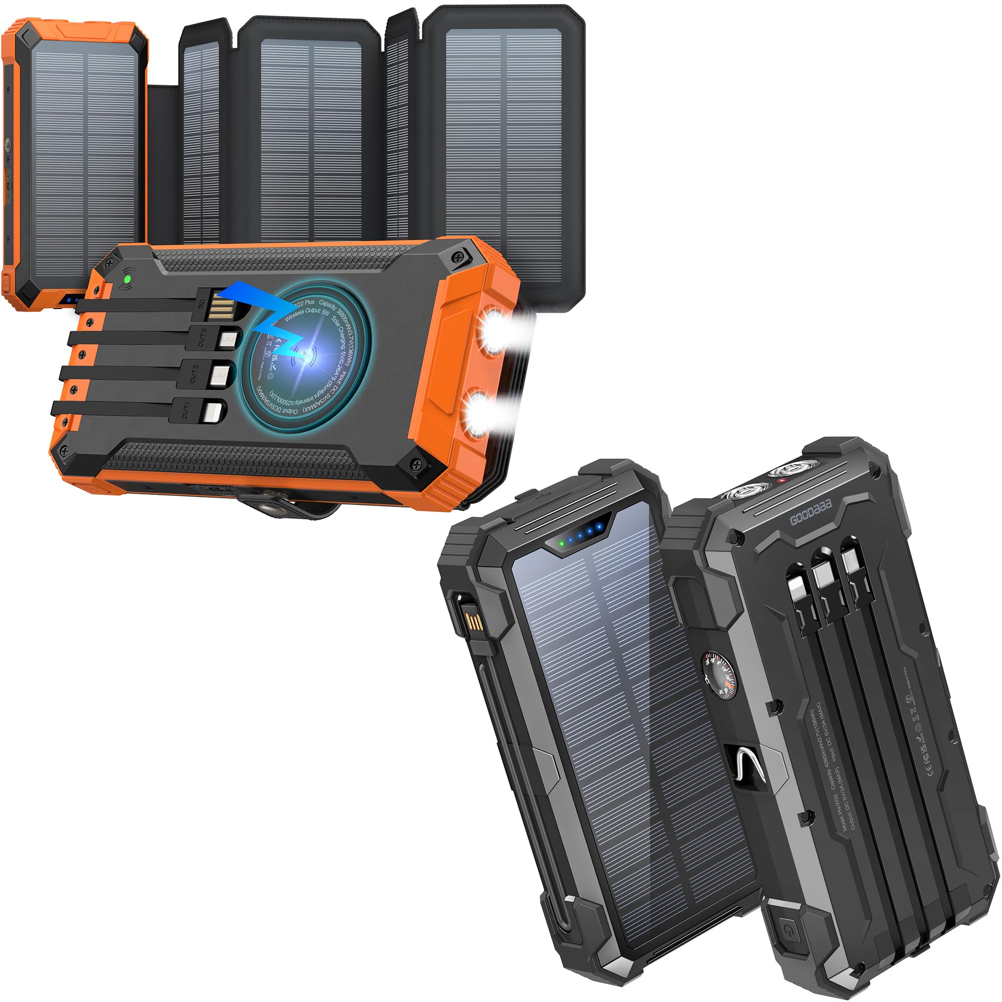 GOODaaa 42800mAh Solar Power Bank with 5 Solar Panels & Wireless Charging | Portable Solar Charger for Camping, Hiking, Emergency Power Outages