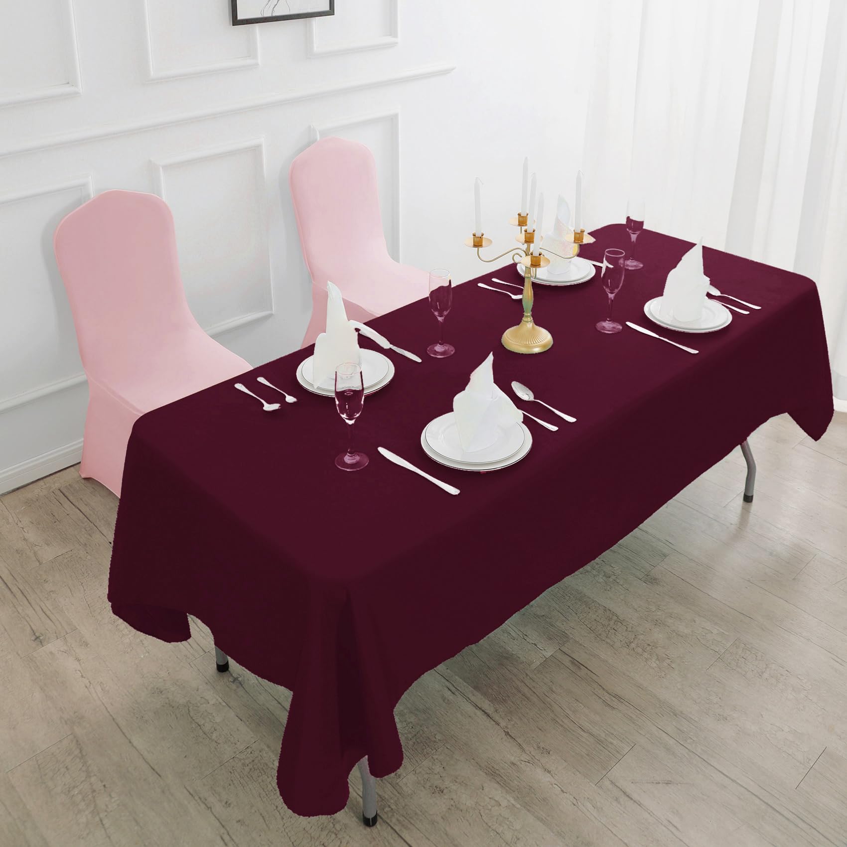 Burgundy Rectangle Tablecloth 90x132 Inch - Stain & Wrinkle Resistant Washable Polyester Table Cover for Dining Table, Buffet, Wedding Decor - Elegant Fabric Tablecloth for Parties, Holidays & Home Decor