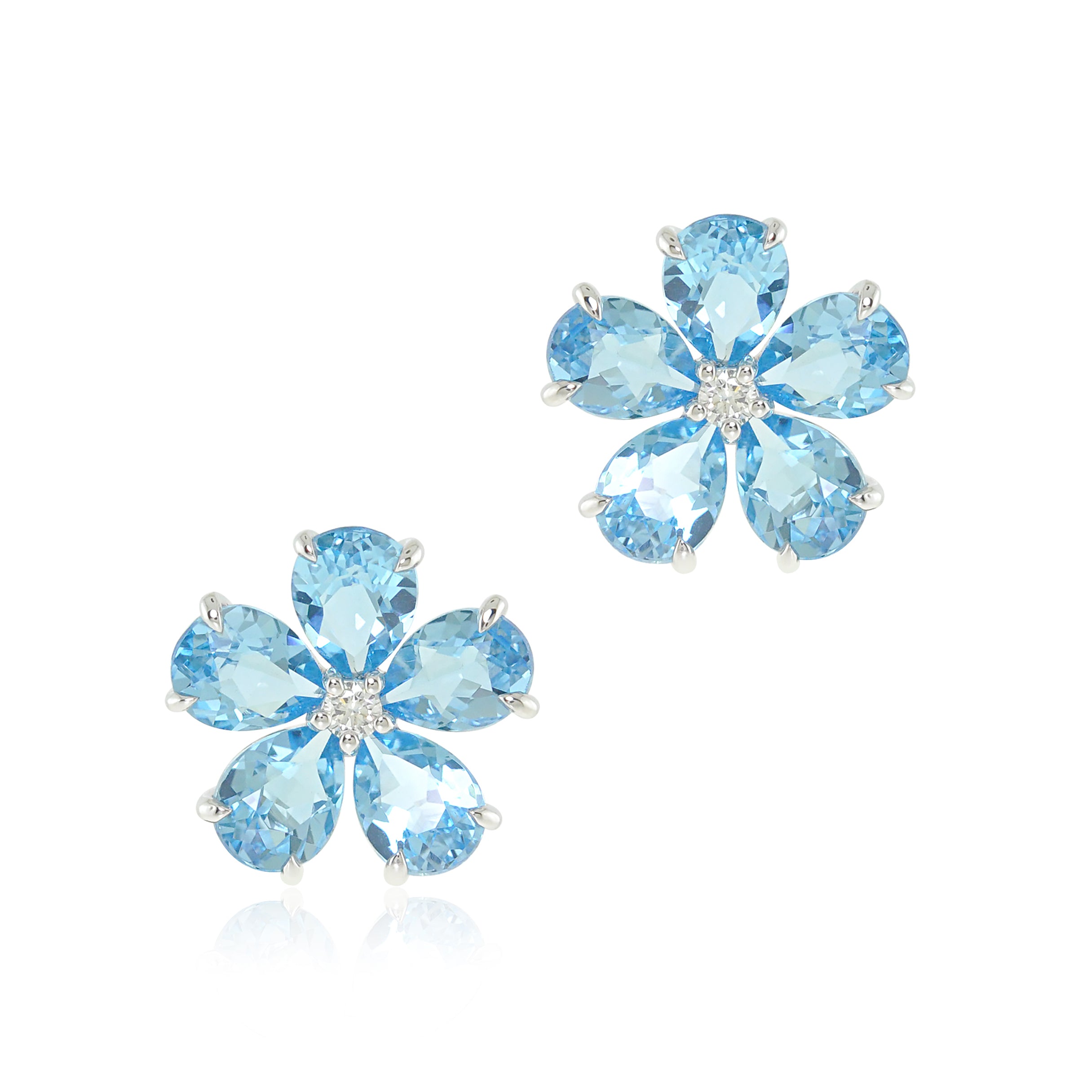 Swiss Blue Topaz & Diamond Forget Me Not Earrings - Elegant Dainty Jewelry for Women, Perfect for Weddings, Anniversaries & Special Occasions