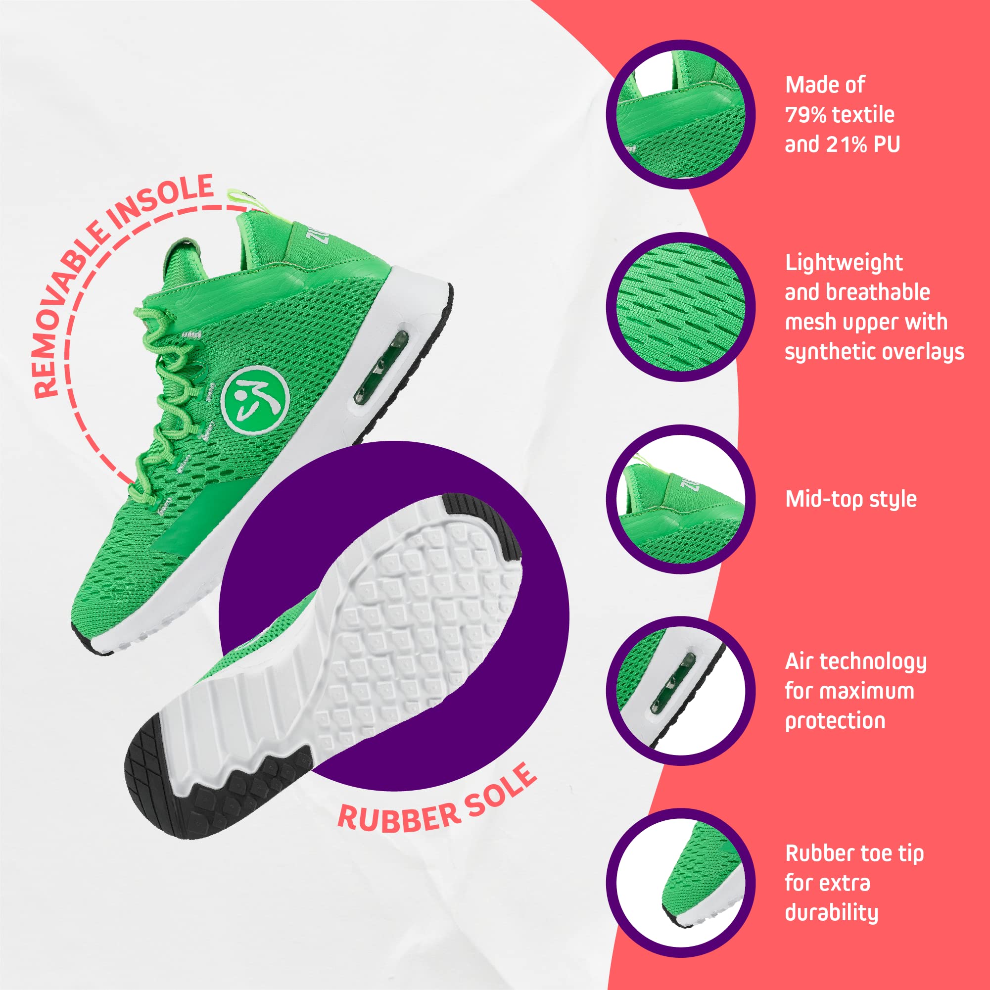 ZUMBA Women's Air Funk Sneakers - Lightweight Comfortable Dance Shoes for Zumba, Aerobics & Fitness Workouts | Perfect for Dance Classes, Gym & Casual Wear