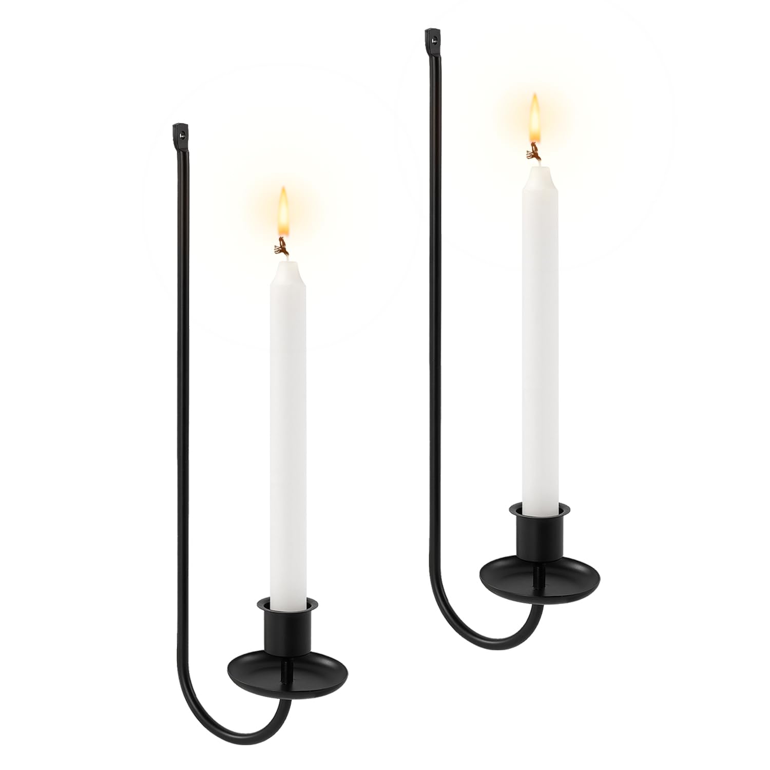 Set of 2 Black Metal Wall Candle Sconces - Modern Wall Mounted Candle Holders for Living Room, Farmhouse, Fireplace & Wedding Decor | Rustic Home Lighting Fixtures for Indoor & Outdoor Use