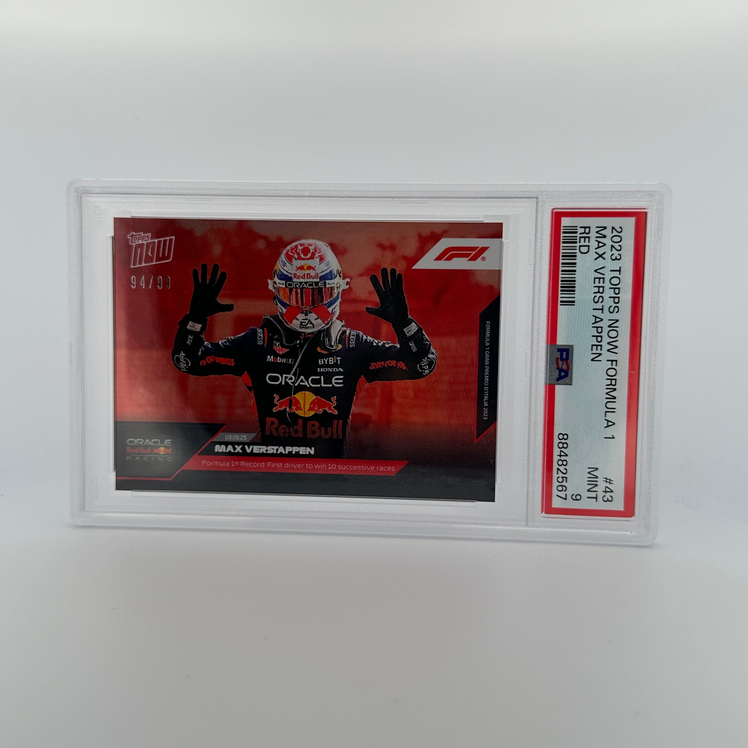 PSA 9 Graded 1994 Max Verstappen #43 Red Bull Racing Rookie Card - Perfect for F1 Collectors, Sports Memorabilia Displays & Investment Portfolios