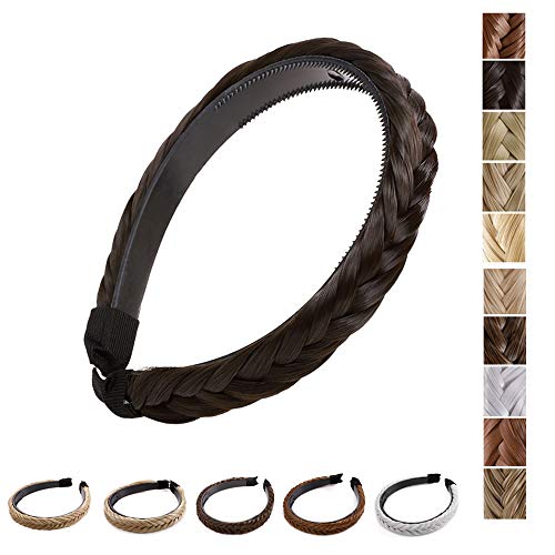 Wide Fishtail Braid Headband for Women & Girls - Classic Chunky Plaited Hair Band with Teeth, Synthetic Beauty Accessory (45g, Light Brown) - Perfect for Weddings, Parties & Everyday Styling
