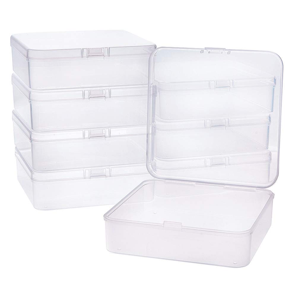 BENECREAT 8 Pack Clear Plastic Storage Boxes with Lids - 4.5x4.5x1.4 Inch Square Organizer Containers for Beads, Coins, Jewelry Findings, Watch Parts & Craft Supplies - Perfect for DIY Projects, Home Organization & Small Item Storage