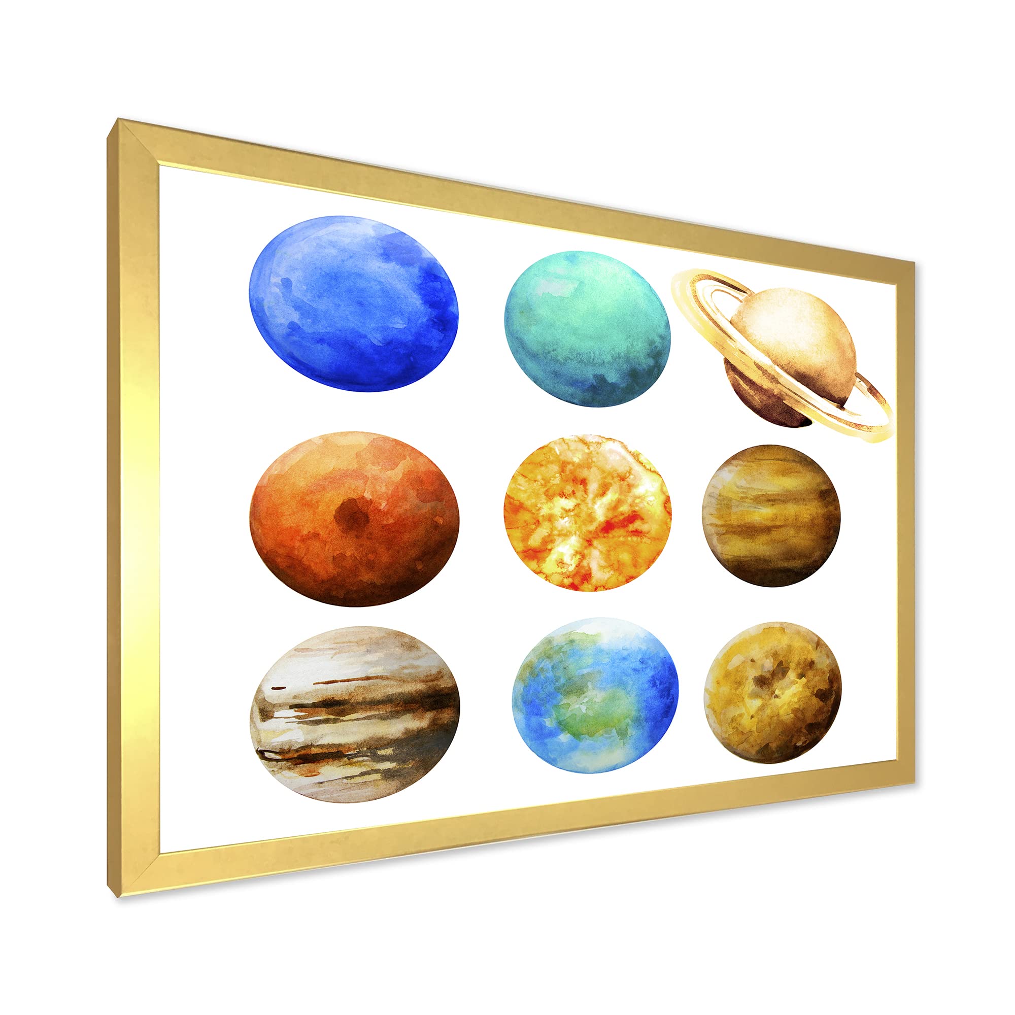 DesignQ Various Planets in Orbit Modern Framed Wall Art - Space Themed Home Decor for Living Room, Bedroom & Office