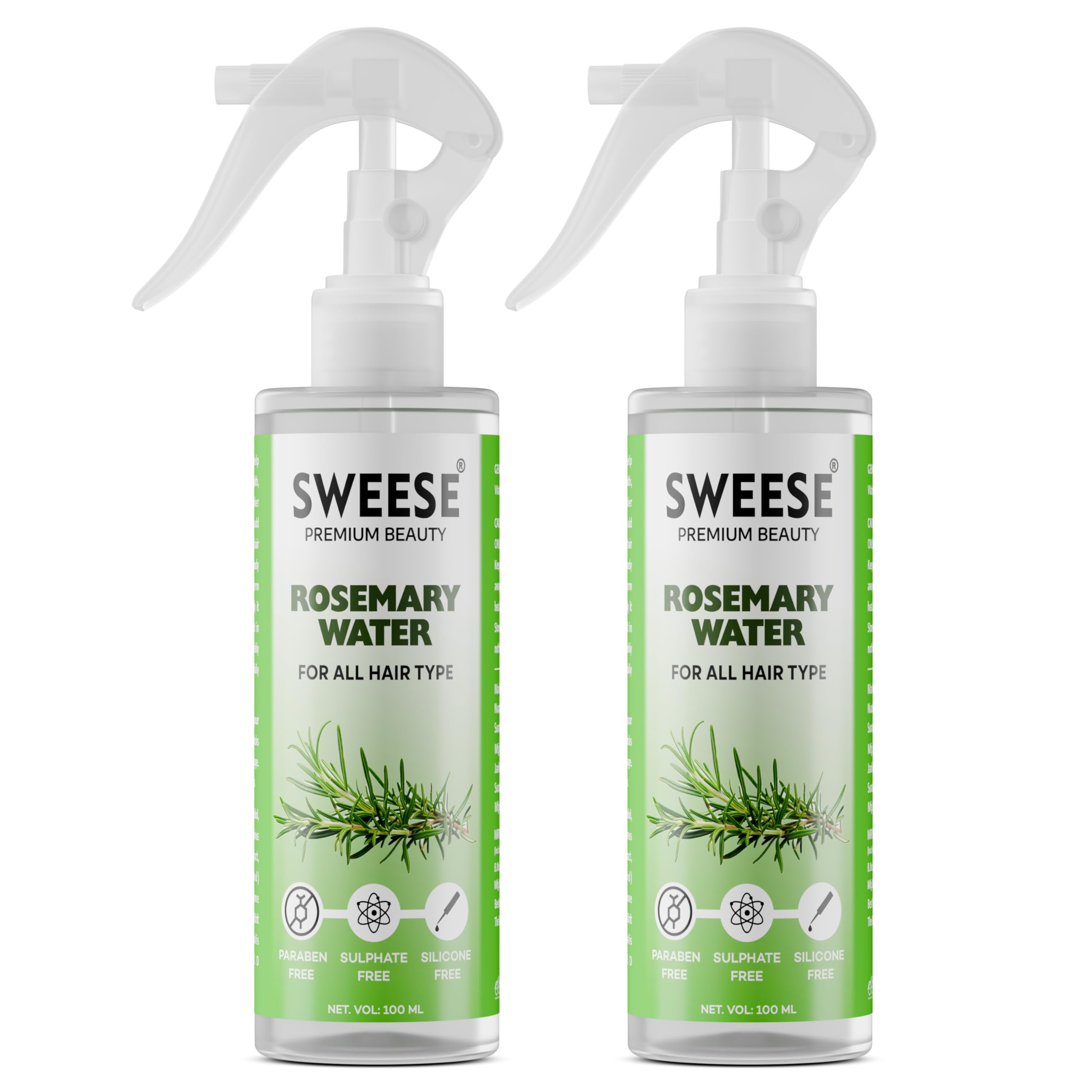 Sweese Rosemary Hair Growth Spray 100ml (Pack of 2) - Natural Hair Strengthening Mist with Essential Oils for Thinning Hair - Promotes Shine & Revitalization - Perfect for Daily Hair Care Routine & Scalp Nourishment