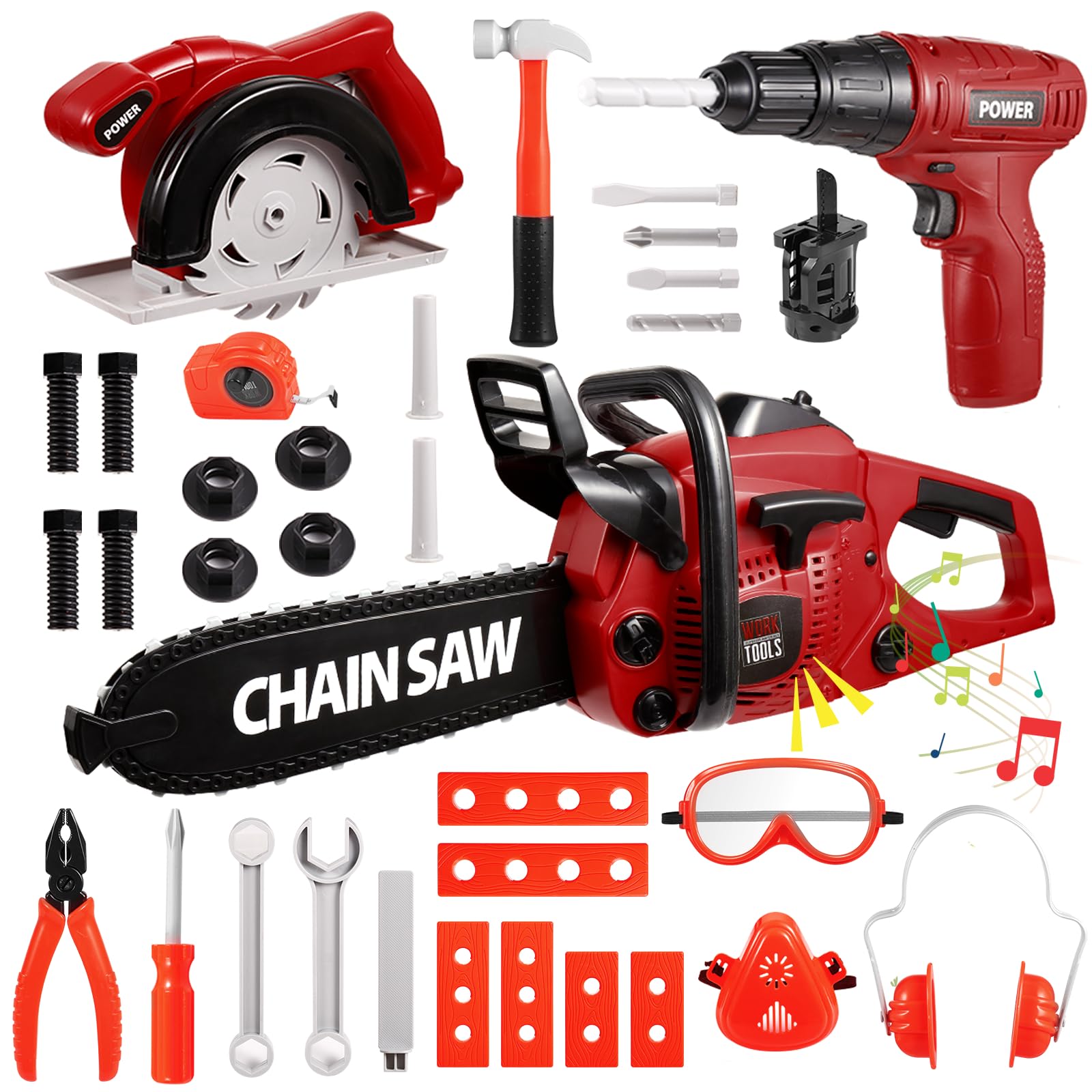Vextronic 36-Piece Kids Tool Set with Toy Chainsaw & Electronic Drill - Light & Sound Pretend Play Construction Toy for Toddlers Boys Girls Ages 3+ | Perfect for DIY Play, Birthday Gifts & Early Learning Development