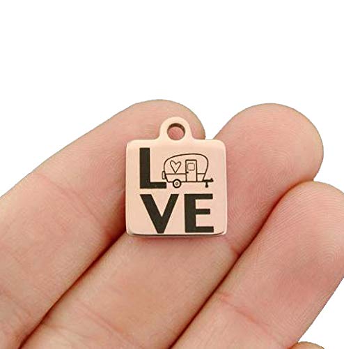 Stainless Steel Rose Gold Plated Camping Love Charm - Exclusive Jewelry Collection (BFS4380ROGOLD) - Perfect for Outdoor Enthusiasts & Nature Lovers - Ideal for Camping Trips, Hiking Adventures & Romantic Getaways