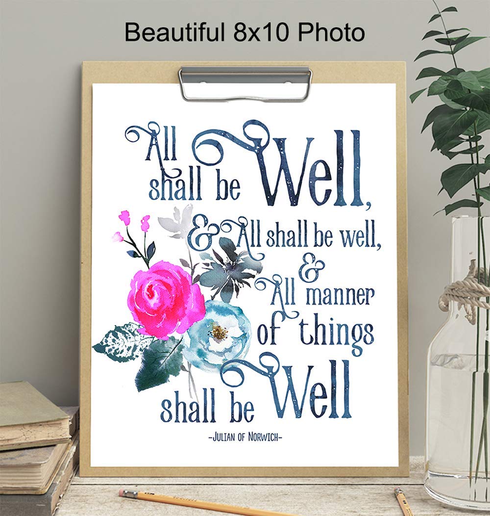 Julian of Norwich 'All Shall Be Well' Christian Wall Art - Inspirational Bible Verse Decor for Home & Church - Catholic Religious Gifts, Spiritual Encouragement, Faith-Based Home Decor - Perfect for Prayer Rooms, Sunday School & Christian Meditation Spaces