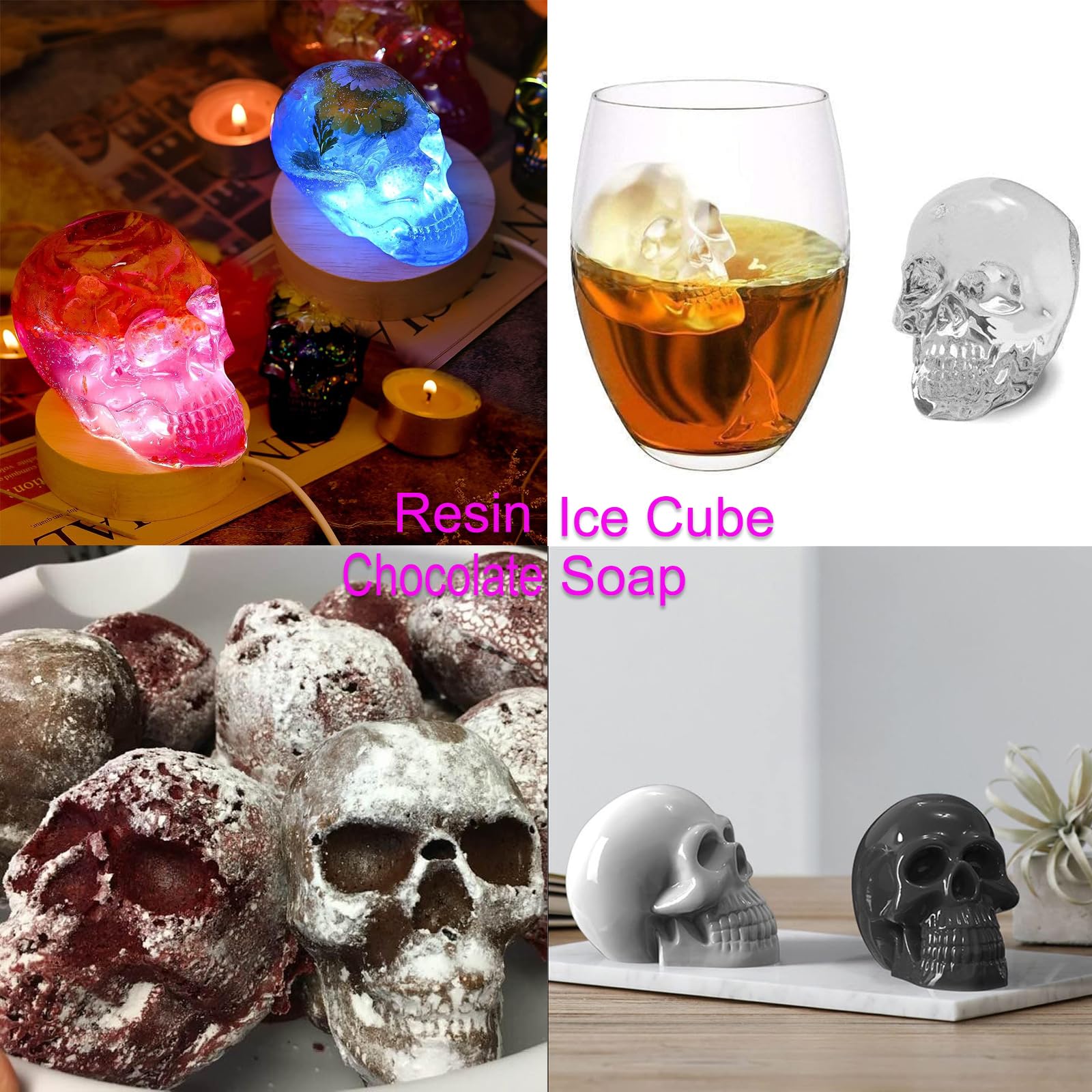 HUAKENER 3 Pack Skull Candle Molds - 3D Halloween Silicone Molds for DIY Epoxy Resin, Candles & Handmade Soap - Perfect for Halloween Decor, Party Supplies & Gothic Home Decorations