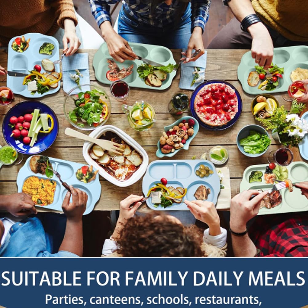 RUIBOLU 12 Inch Wheat Straw Divided Plates - BPA Free Unbreakable Compartment Plates for Kids & Adults, Reusable Portion Control Dinner Plates for Healthy Eating, Perfect for School Lunches, Picnics & Family Meals