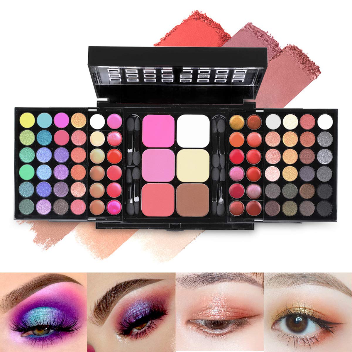 78 Colors All-in-One Makeup Palette Set with Eyeshadow, Lip Gloss, Blusher, Concealer & Highlighter - Pink Cosmetic Kit with Mirror for Professional & Everyday Makeup Looks