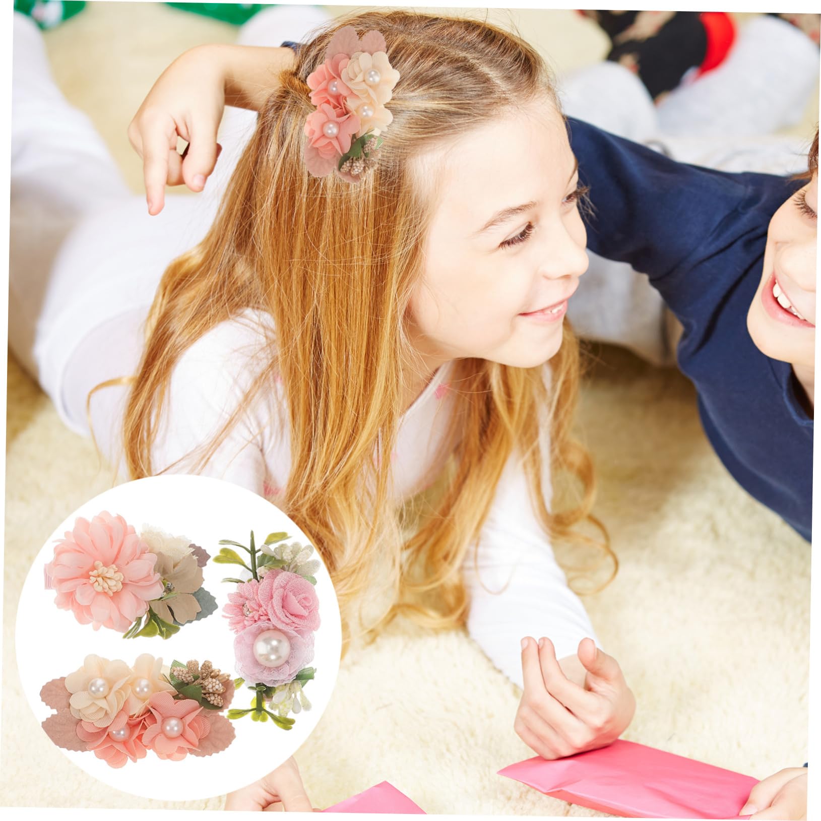 Toyvian Flower Hair Clips for Girls - 6 Pack Faux Pearl Hair Accessories Set for Toddlers & Kids - Cute Hair Decorations for School, Parties & Special Occasions