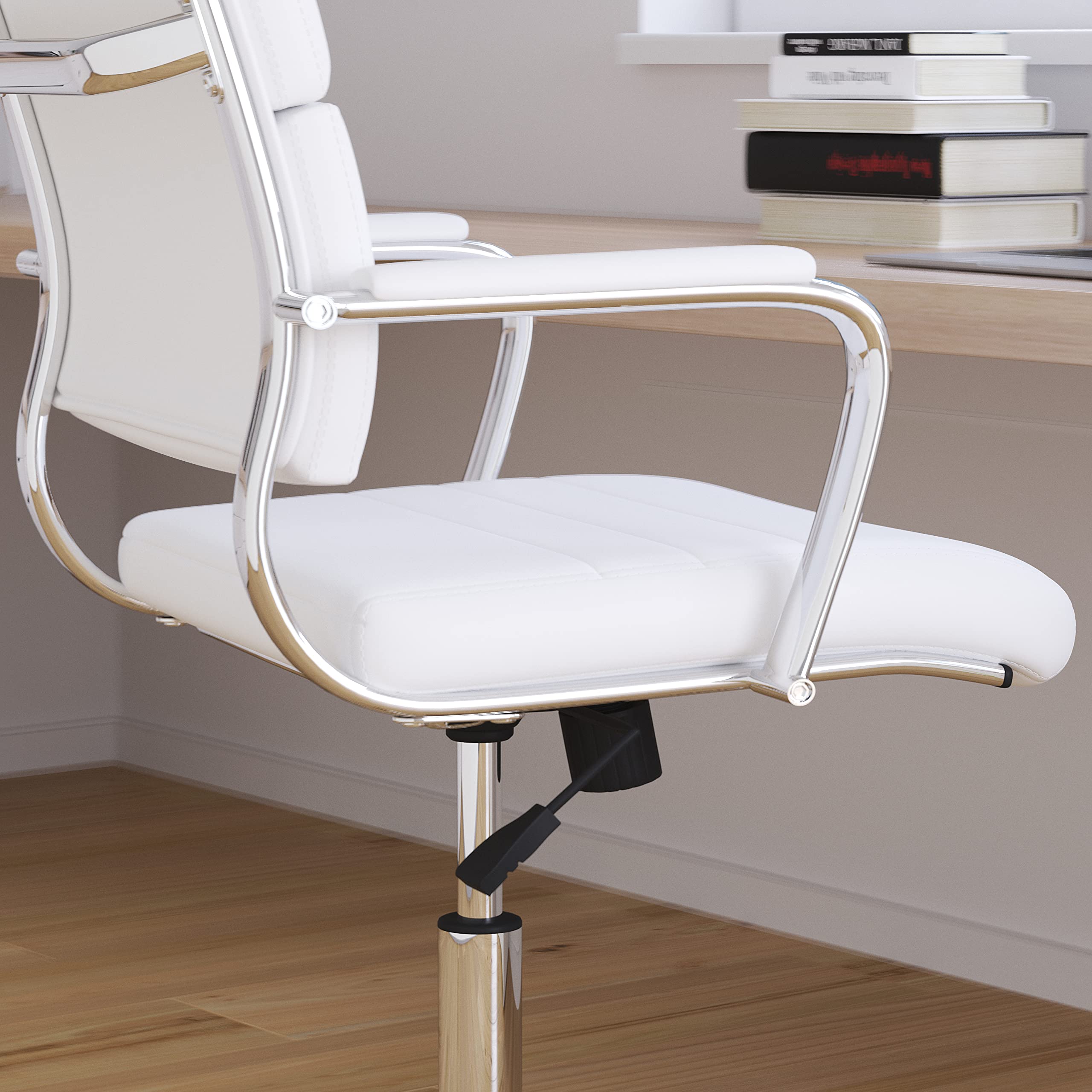 Merrick Lane McEntyre Mid-Back Ergonomic Office Chair - Faux Leather Executive Swivel Desk Chair with Adjustable Height & Padded Arms - Modern Panel Back Design - Perfect for Home Office, Computer Work & Conference Rooms