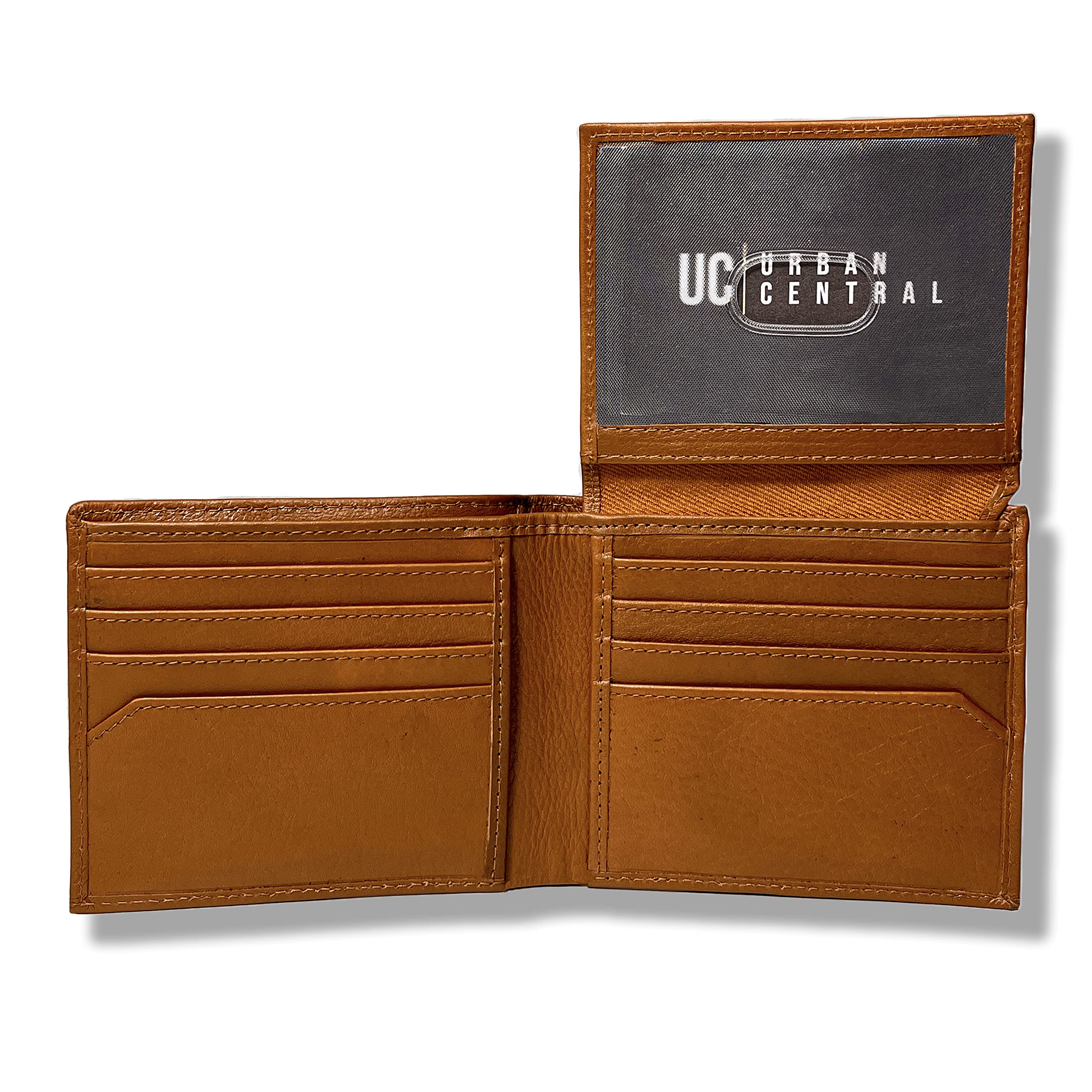 Premium Men's Bifold Leather Wallet with RFID Blocking - Flip-Up ID Window & Extra Capacity - Genuine Top Grain Leather (Rustic Amber) - Ideal for Everyday Carry, Travel & Business Use