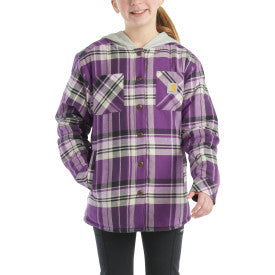 Youth Girls Long Sleeve Flannel Snap Front Hooded Shirt Jacket - Cozy Winter Wear for School & Outdoor Activities | Majesty