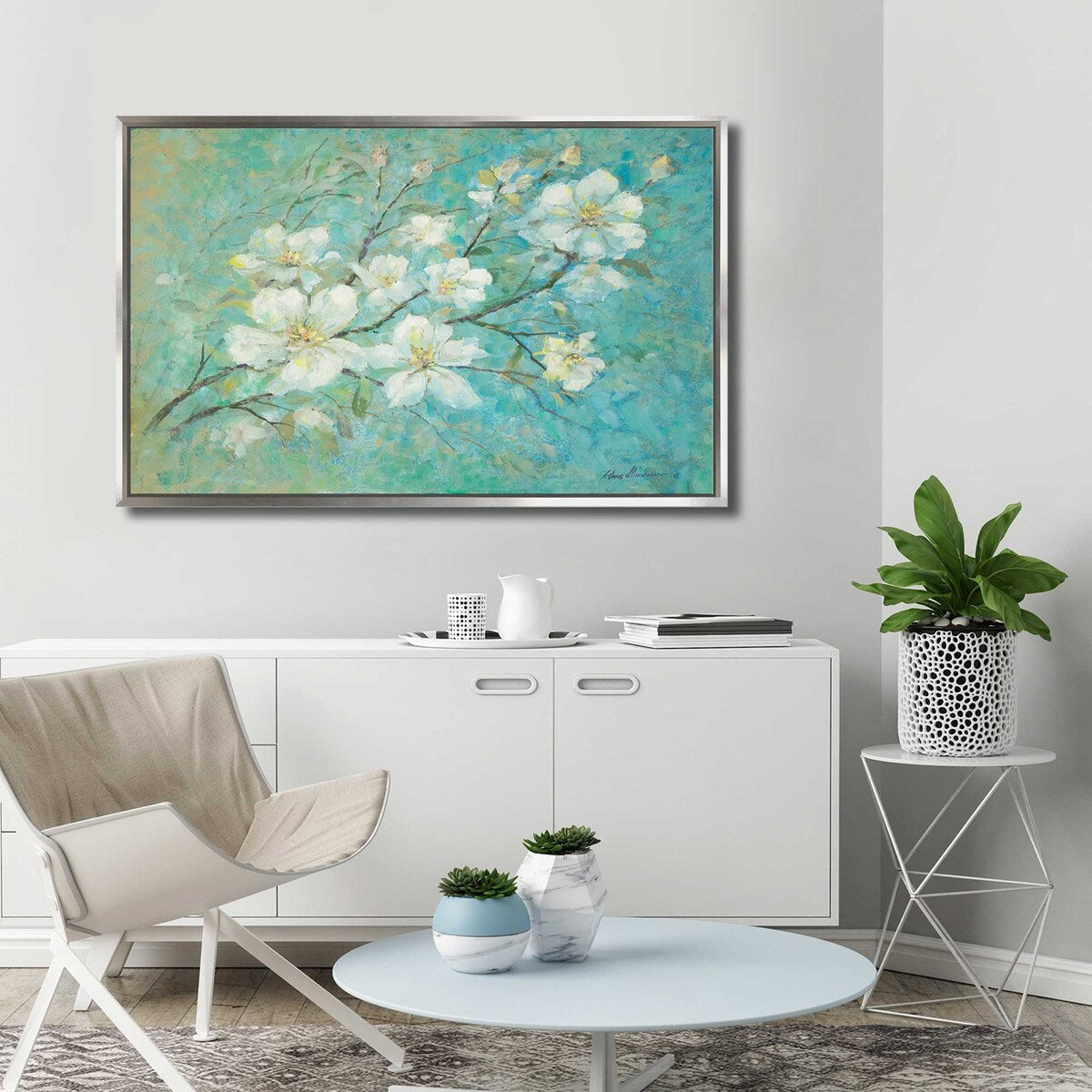 Apple Blossoms by Ruane Manning - Floating Canvas Wall Art Print - Perfect for Living Room, Bedroom & Office Decor