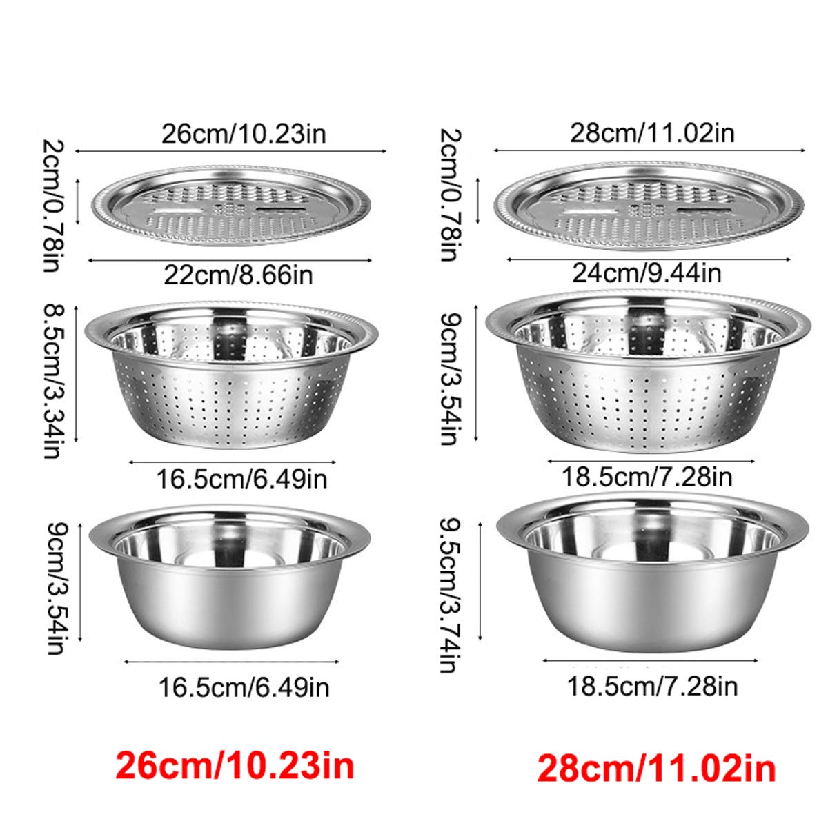 Premium 3-in-1 Stainless Steel Kitchen Grater with Drain Basket - Handheld Vegetable Cutter, Julienne Grater & Salad Bowl - Multipurpose Food Strainer & Colander (10 Inch) - Perfect for Meal Prep, Salad Making & Healthy Cooking