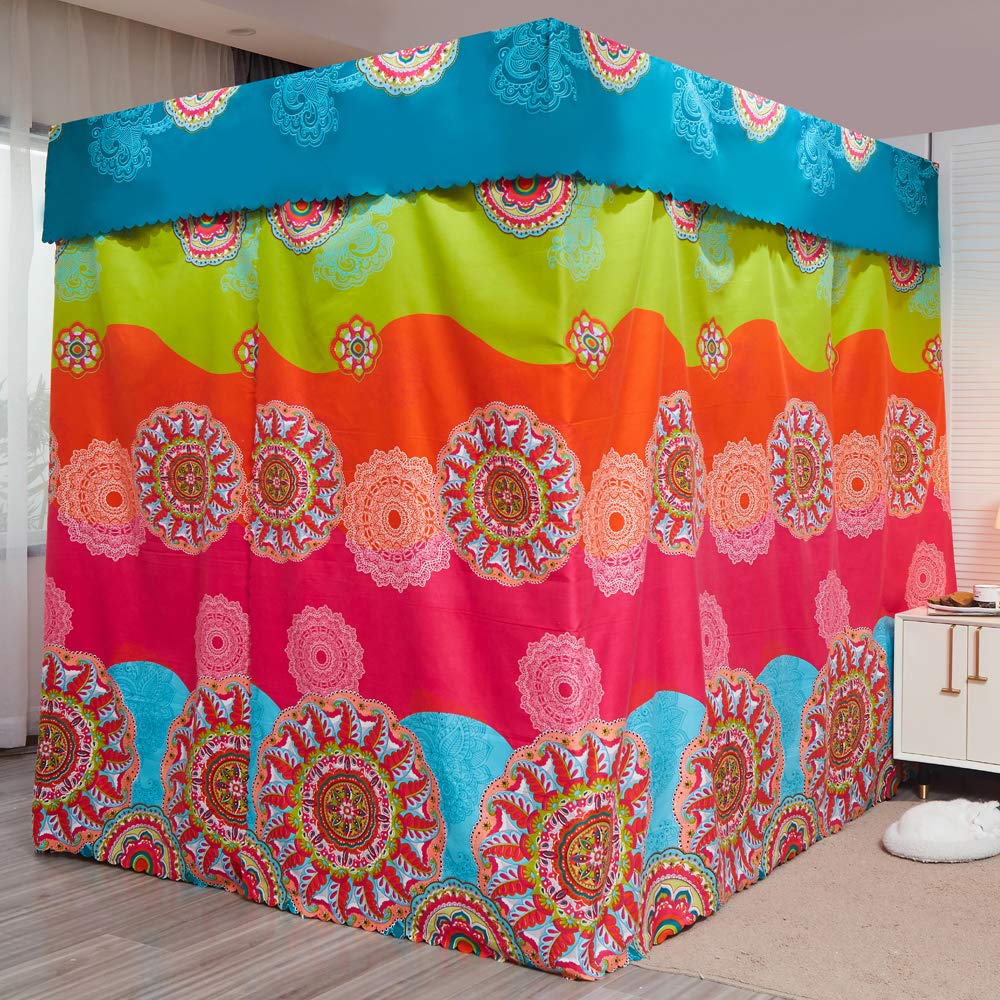 Bohemian 4 Corner Post Bed Canopy Curtain - Rose Pink Full Size Bed Drapes for Adults & Girls - Perfect for Bedroom Decor, Princess Theme Rooms & Cozy Sleep Retreats