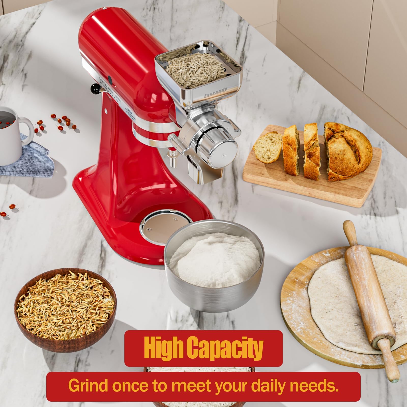 Premium All-Metal Grain Mill Attachment for KitchenAid Stand Mixer - 12-Level Adjustable Flour Grinder for Wheat, Corn, Oats & Nuts | Perfect for Fresh Baking, Homemade Bread & Healthy Meal Prep
