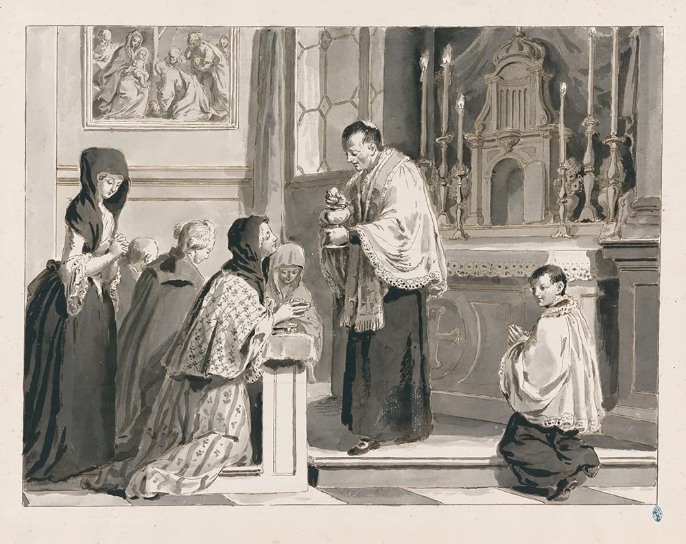 Pietro Antonio Novelli 24x20 Black Modern Framed Museum Art Print - Holy Communion from The Seven Sacraments (1769) | Religious Wall Decor for Home, Church & Office
