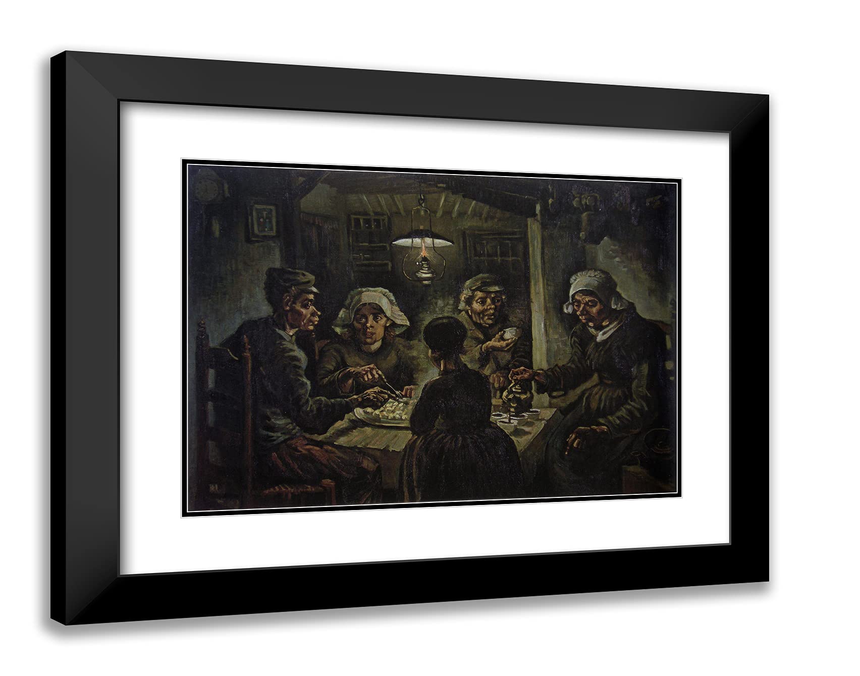 Vincent Van Gogh 'The Potato Eaters II' 24x19 Inch Black Modern Framed Art Print with Double Matting - Perfect for Living Room, Bedroom or Office Wall Decor