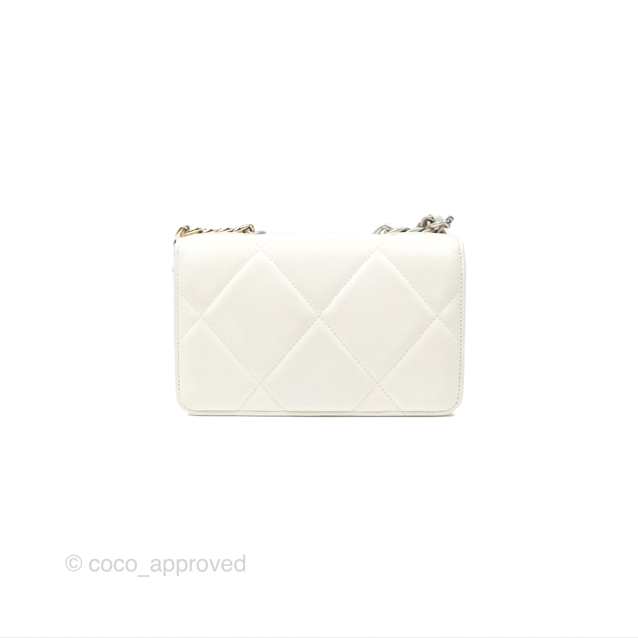 Chanel 19 Wallet on Chain WOC Crossbody Bag - White Leather with Mixed Gold & Silver Hardware | Perfect for Evening Out, Date Night & Special Occasions