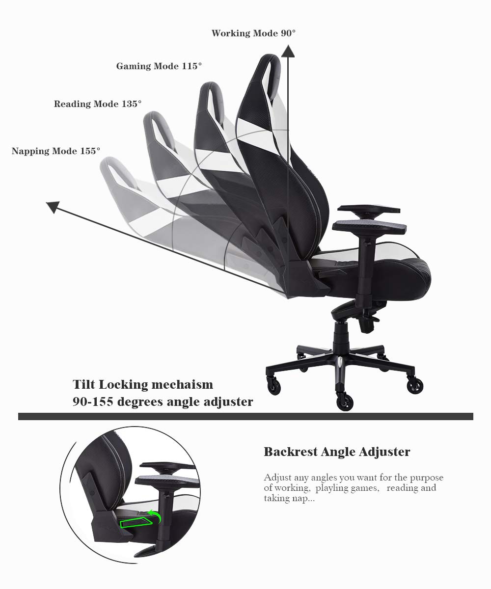 KARNOX Gladiator Gaming Chair - Ergonomic High Back Office Desk Chair with Adjustable Height, Headrest & Lumbar Support - PU Leather Racing Style Computer Chair for Home & Office - White - Perfect for Gaming, Working & Long Sitting Sessions