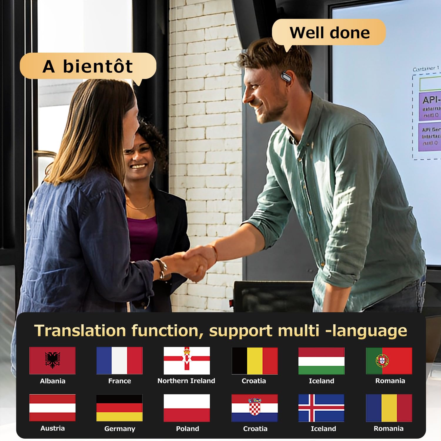 AI LCD Translator Earbuds - 3-in-1 Real-Time Translation for Android & iOS | Open Ear Design with 144 Language Support | Perfect for Travel, Business Meetings & Language Learning | Multi-Mode Wireless Earbuds (Black)