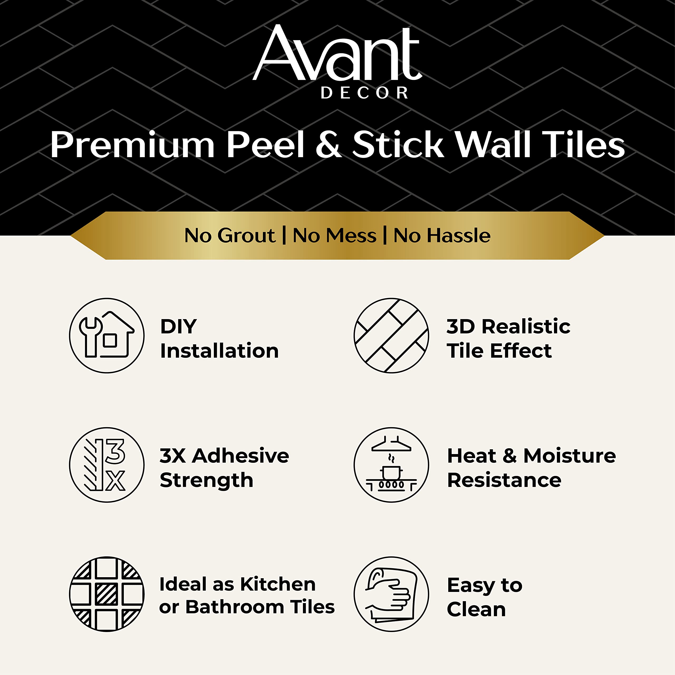 Avant Decor Stone Composite Subway Tile - Peel & Stick Backsplash for Kitchen & Bathroom