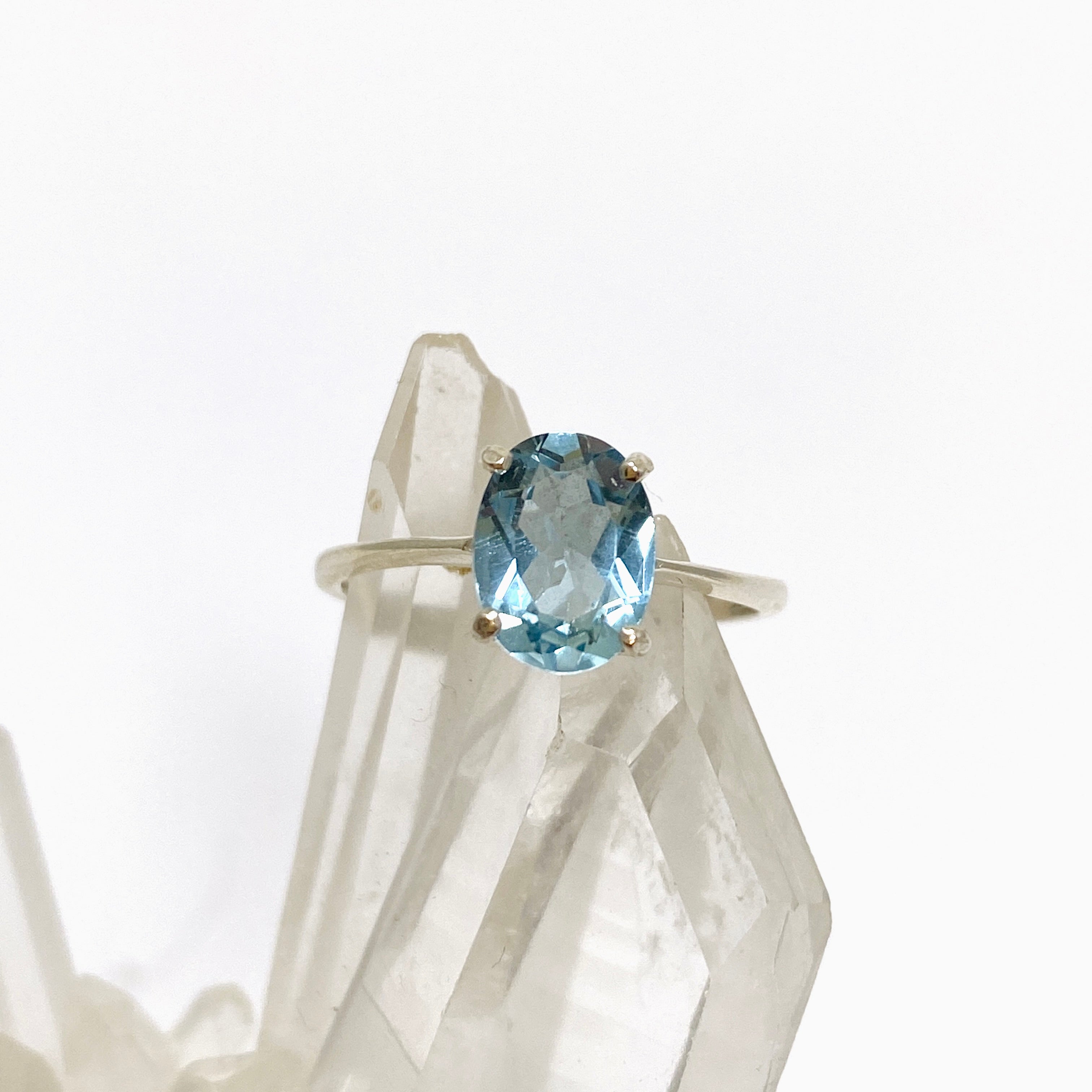 Blue Topaz Oval Faceted Solitaire Ring - 925 Sterling Silver Women's Jewelry - Perfect for Engagement, Anniversary & Gift Giving