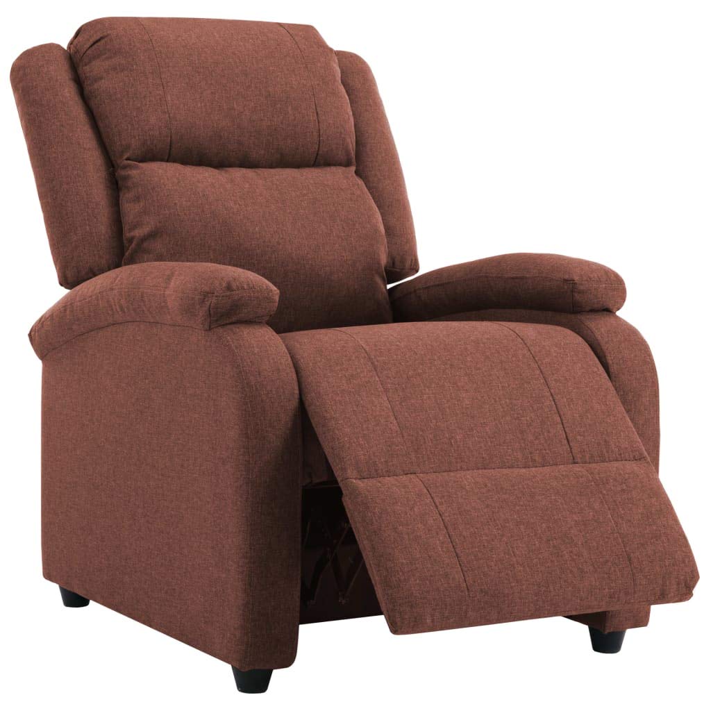 Brown Fabric TV Recliner Chair - Pushback Recliner, Accent & Club Chair with Retro Arm Design - Perfect for Living Room, Bedroom & Home Theater Relaxation