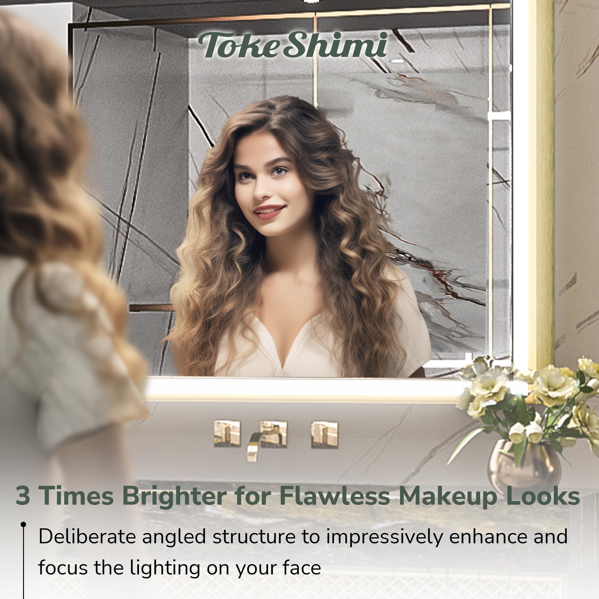 TokeShimi 72 x 36 Inch LED Bathroom Vanity Mirror with Lights - Gold Aluminum Alloy Matte Frame, 3 Color Temperatures, Anti-Fog, Memory Function & Stepless Dimming - Perfect for Modern Bathroom, Dressing Room and Makeup Area
