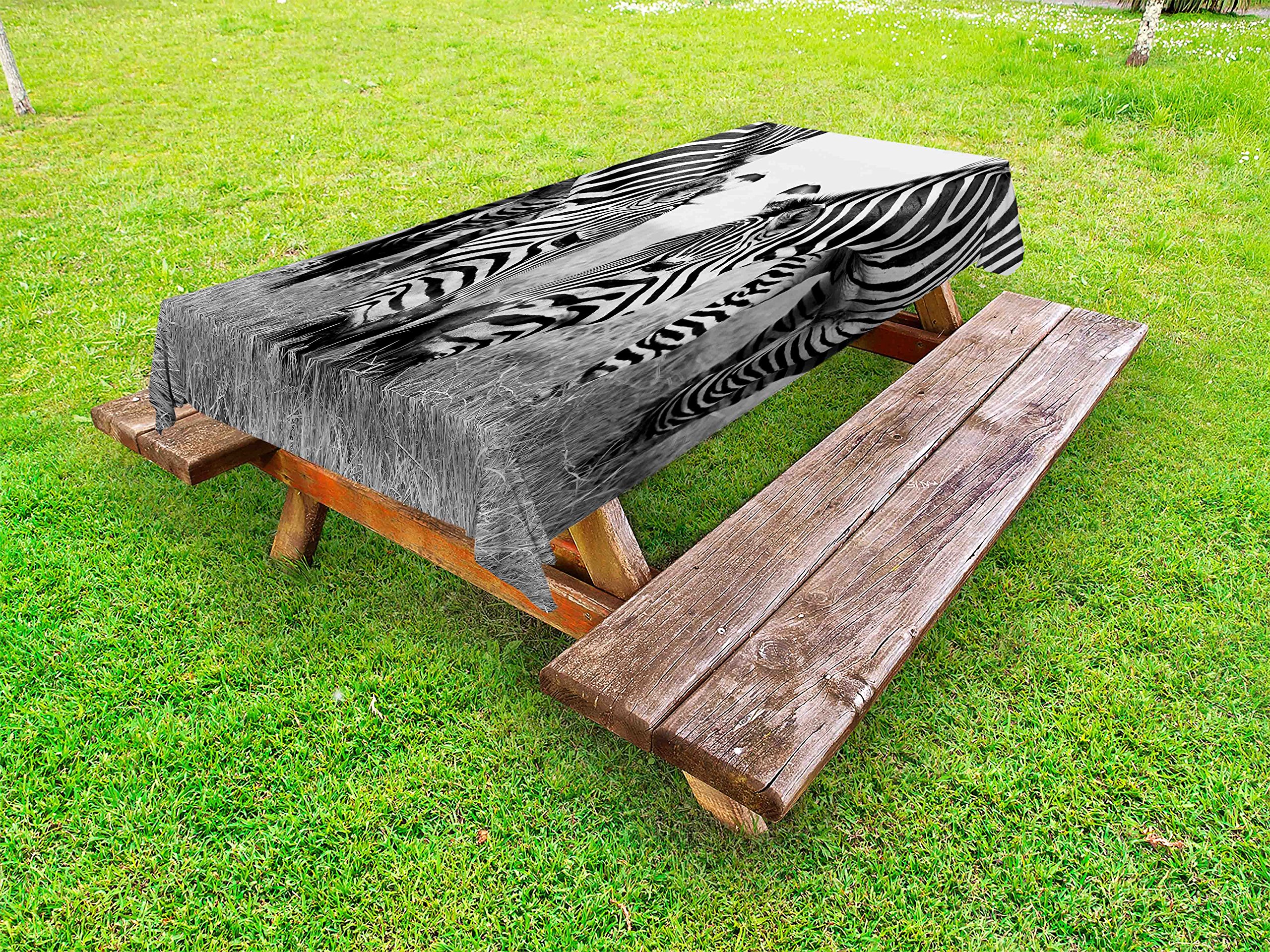 Ambesonne Black and White Zebra Outdoor Tablecloth - 58