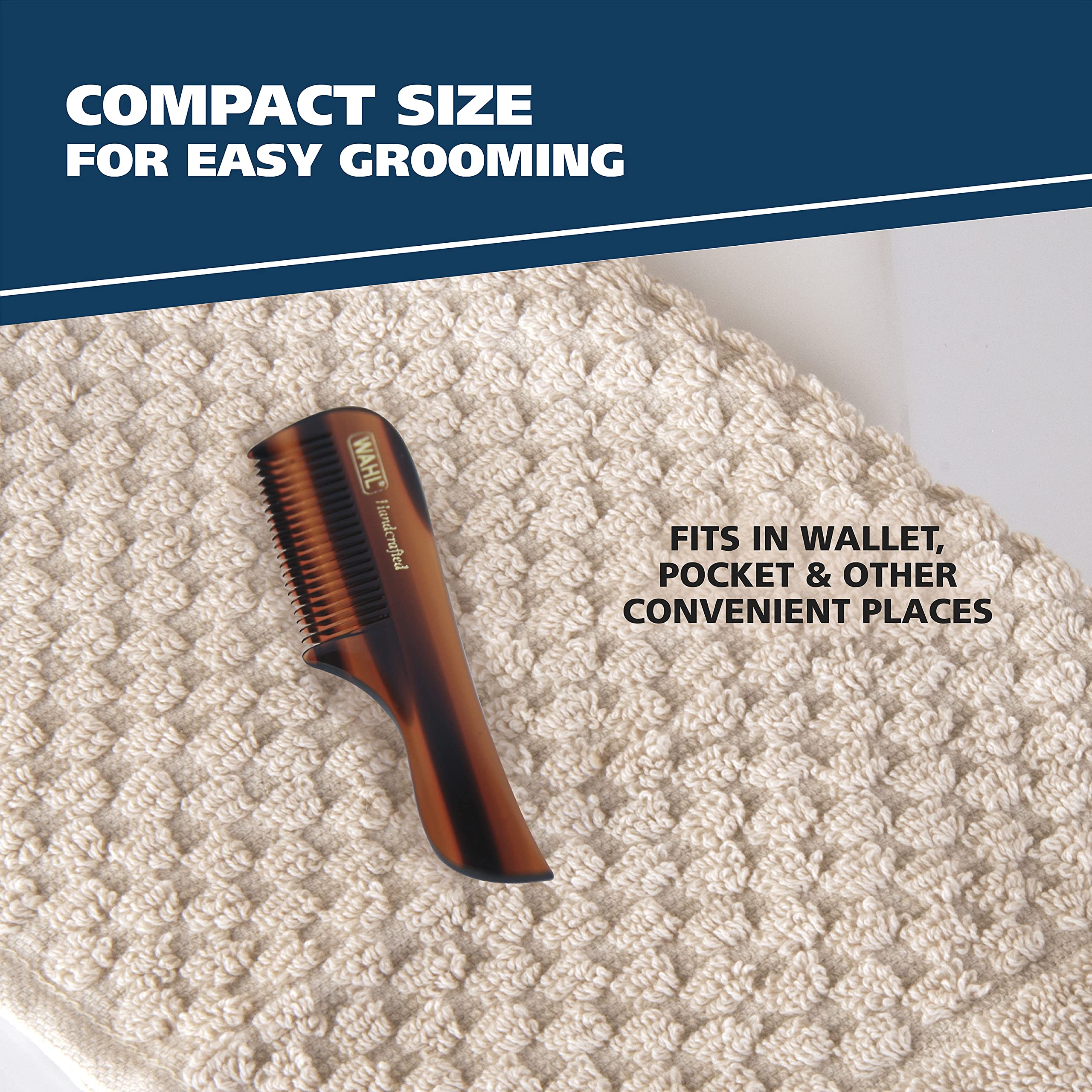 Wahl Model 3323 Brown Mustache Comb for Men - Handcrafted Cellulose Acetate Comb with Smooth Rounded Teeth - Perfect for Grooming, Styling & Maintaining Facial Hair - Ideal for Travel, Home & Barber Shop Use