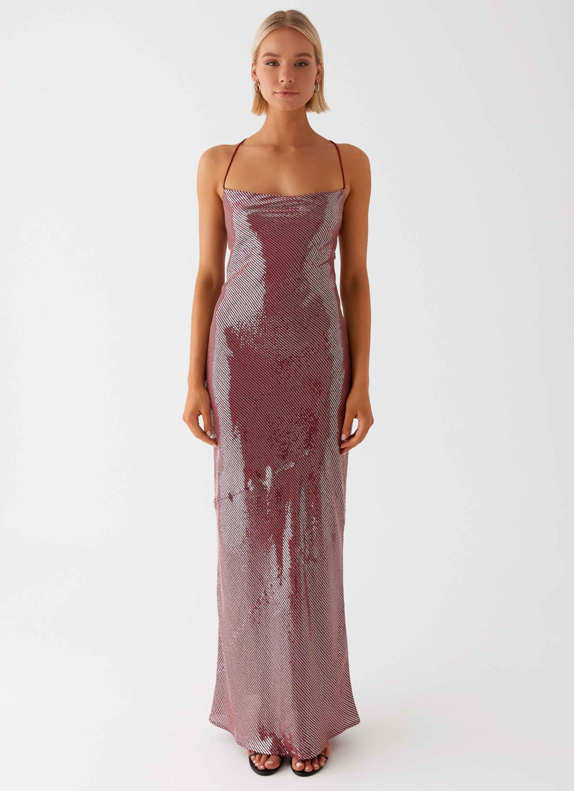 Jada Sequin Maxi Dress for Women - Elegant Red Long Evening Gown with Sparkling Sequins - Perfect for Prom, Party, Wedding & Special Occasions