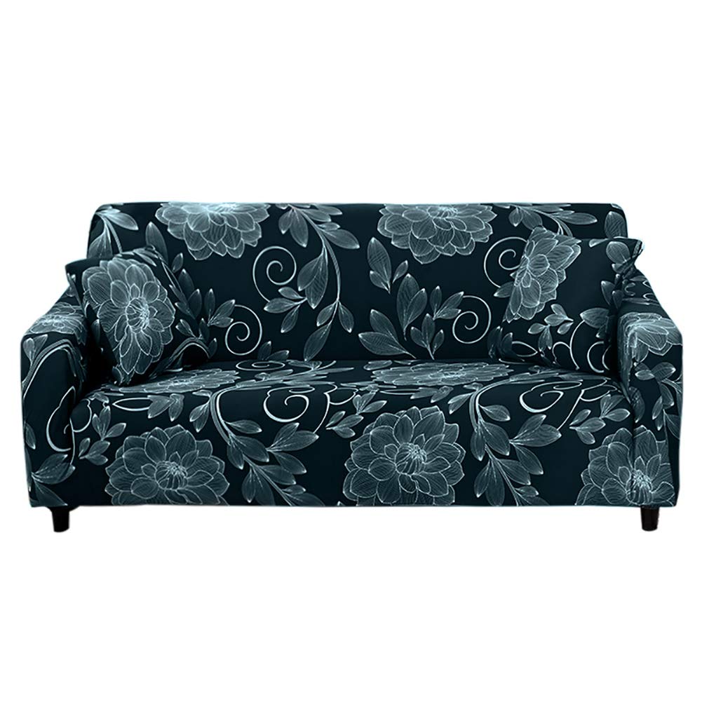 Stretch Sofa Cover Printed Couch Slipcover for 4 Cushion Couches - Elastic Universal Furniture Protector with Pillowcase (X-Large, Pattern GY) - Perfect for Living Room, Sectional Sofa & Home Decor Protection
