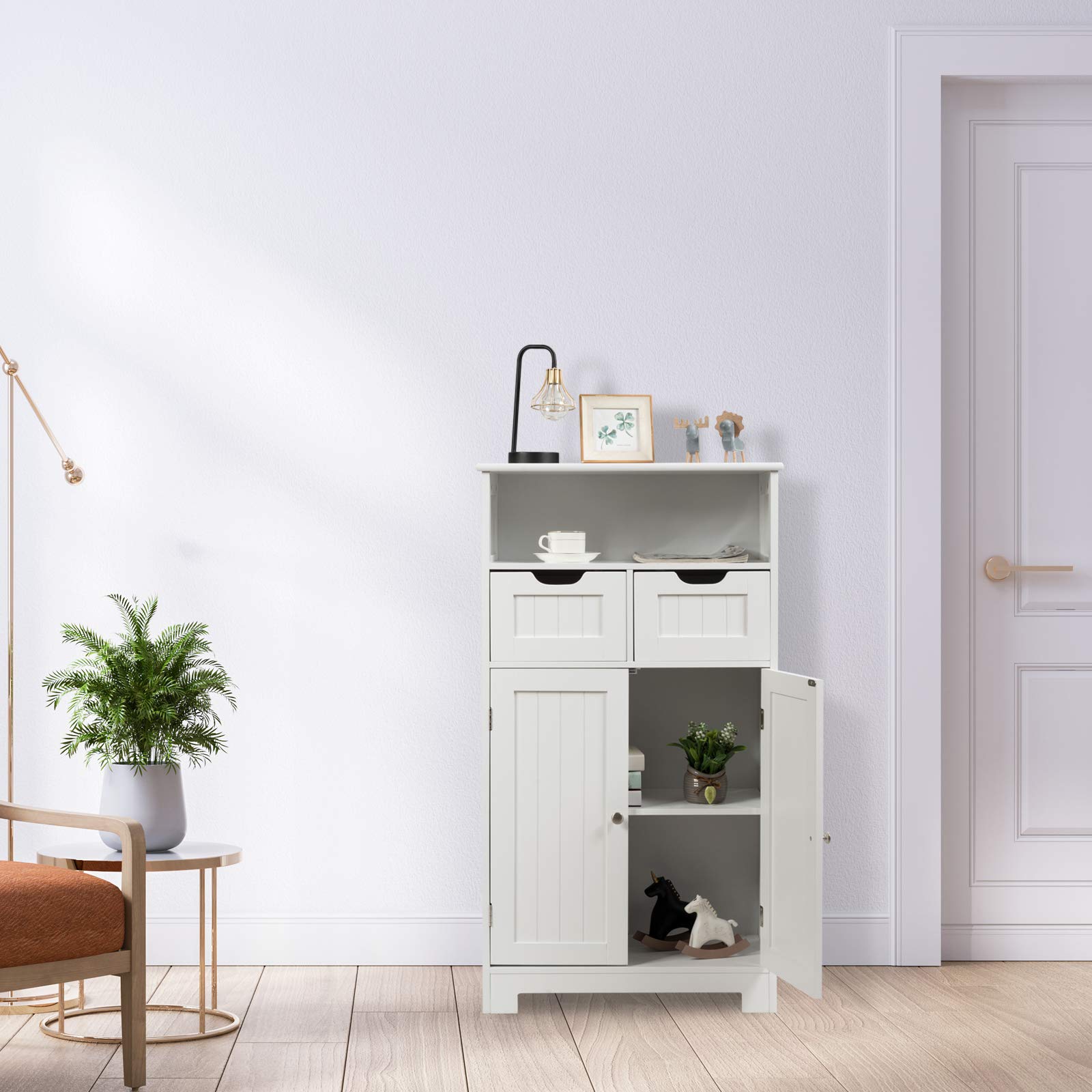 GLACER Multifunctional Floor Storage Cabinet with Removable Drawers & Adjustable Shelf - White Bathroom Organizer for Living Room, Kitchen, Entryway (24