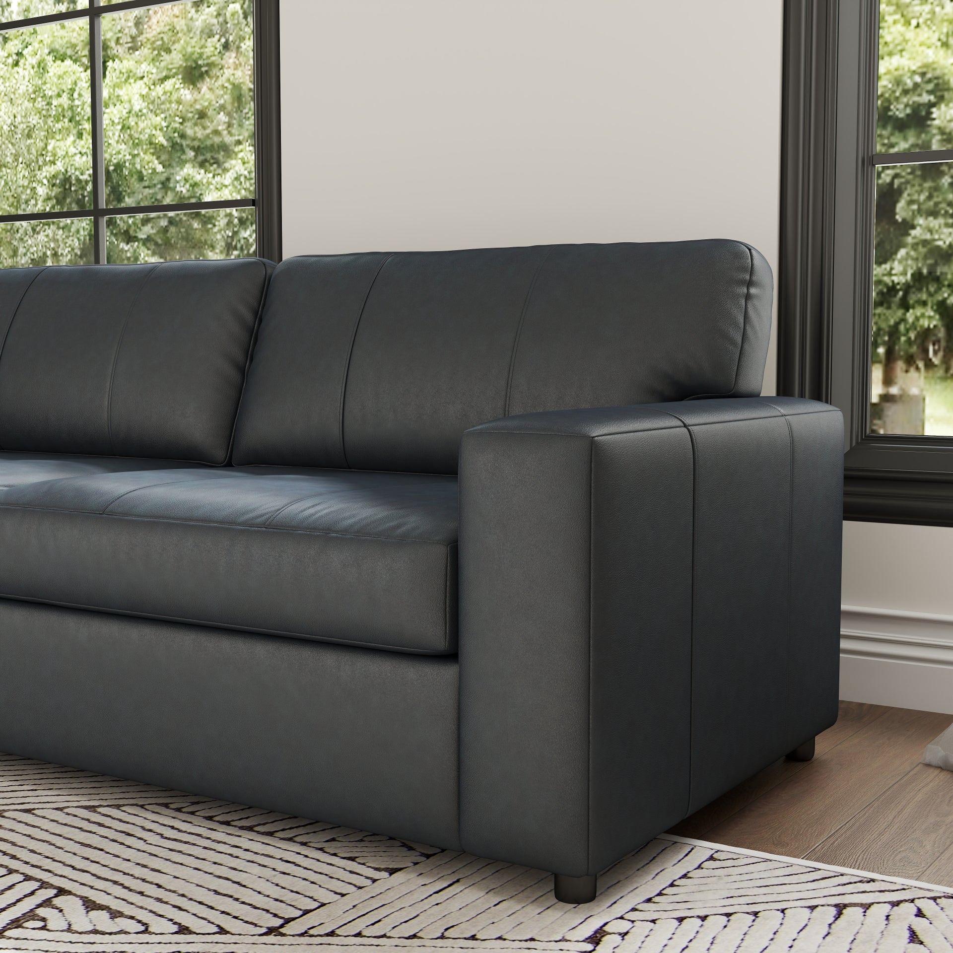 Roundhill Furniture Sakan Genuine Leather Upholstered Sofa - Modern Living Room Couch for Home, Office & Lounge Comfort