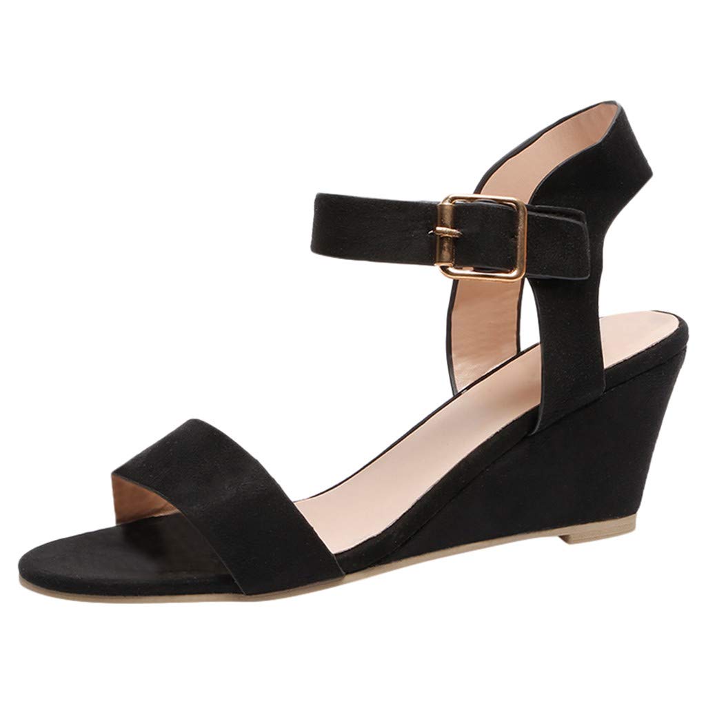 Stylish Women's Wedge Sandals - Solid Color Buckle Design for Beach, Dress & Summer Outfits | Comfortable & Fashionable Heels for Casual & Party Wear