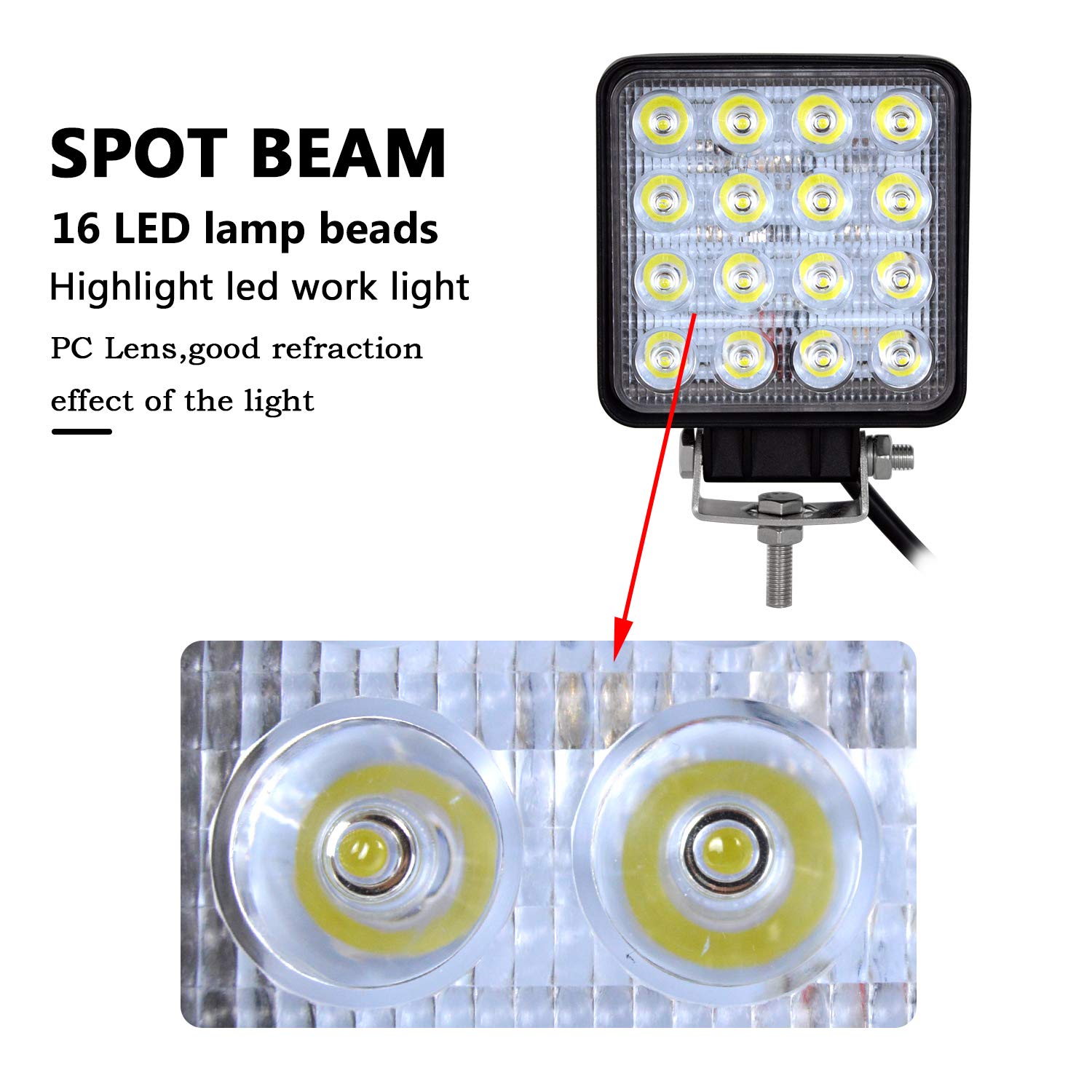 SKYWORLD 4 Inch 48W LED Work Lights - 10 Pack Spot Driving Fog Light Pods for Off-Road, Boat, Truck, Tractor & SUV | Durable Waterproof Lighting for Night Driving, Worksite & Marine Use
