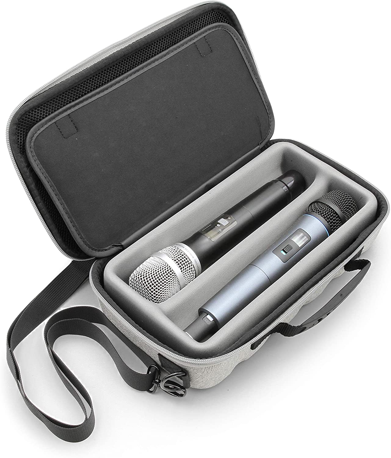 CASEMATIX Dual Wireless Microphone Case - Compatible with Sennheiser & Shure Mics - Durable Dual Mic Bag with Adjustable Strap - Perfect for Live Performances, Studio Recording & Travel Storage