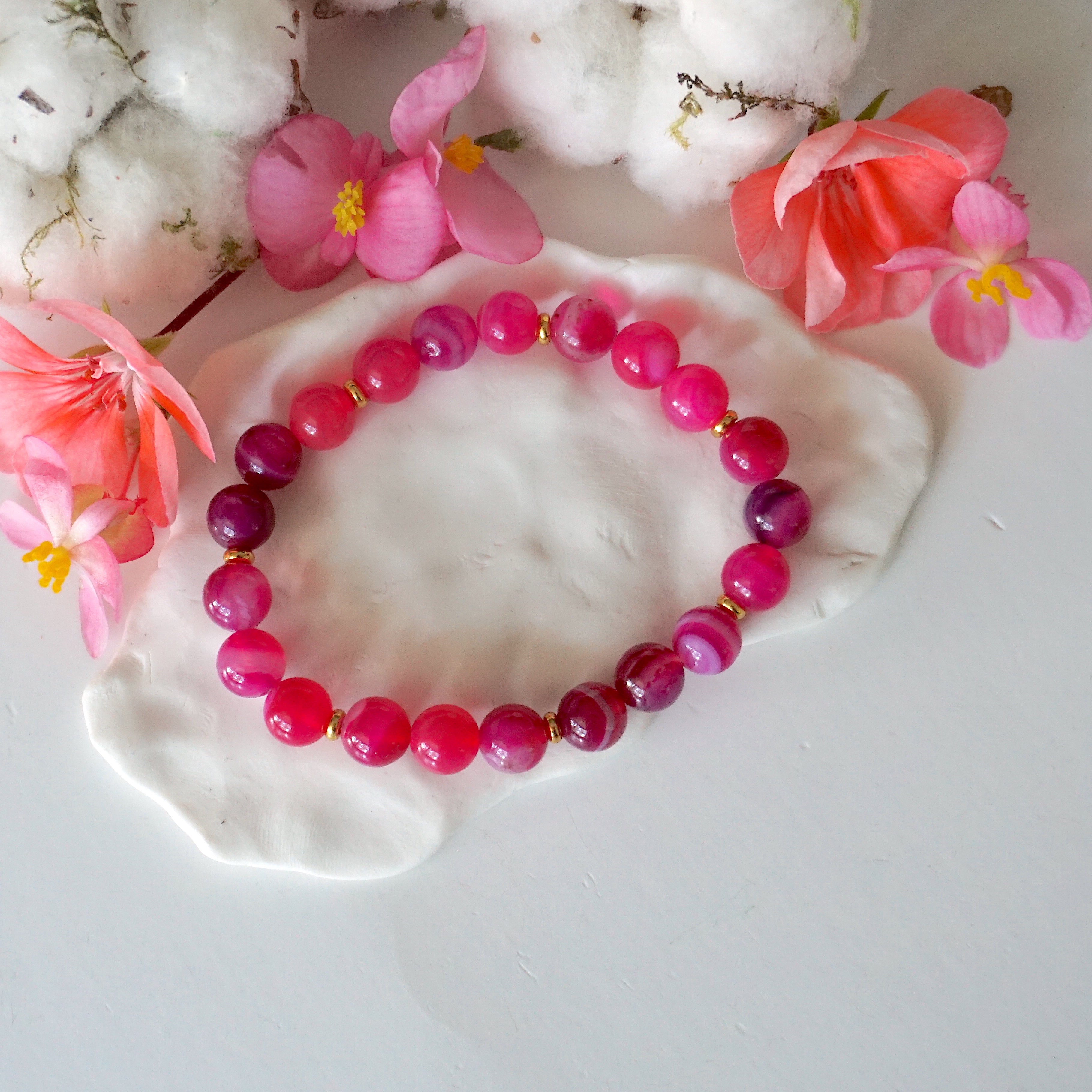 Pink Agate Healing Crystal Mala Bracelet - Natural Stone Beads for Meditation, Yoga & Spiritual Wellness | Handmade Buddhist Prayer Jewelry for Women & Men