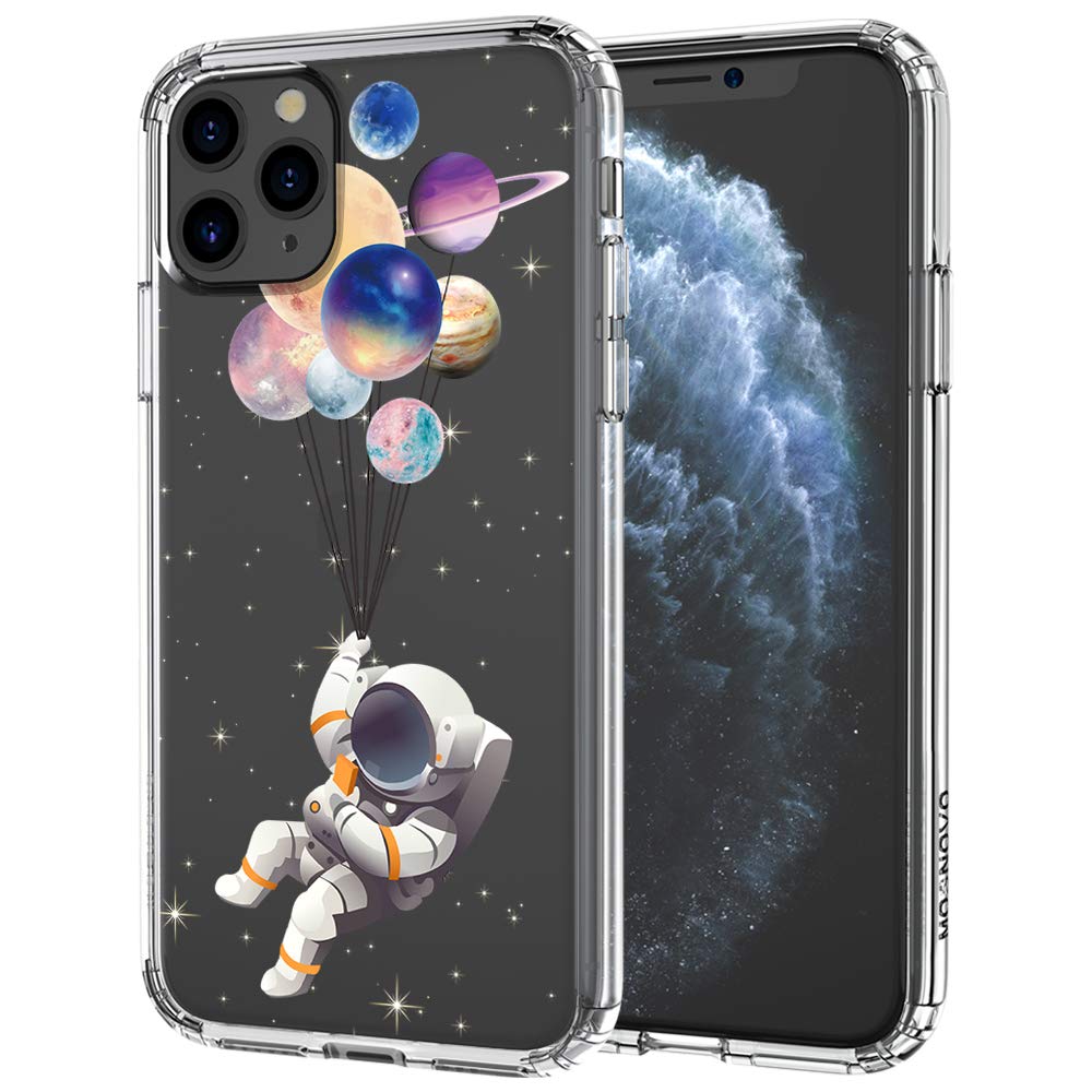 MOSNOVO Clear Astronaut Planet Print iPhone 11 Pro Max Case - Shockproof TPU Bumper & Hard Back Cover for Women Girls | Perfect for Everyday Use, Travel & Space-Themed Gifts