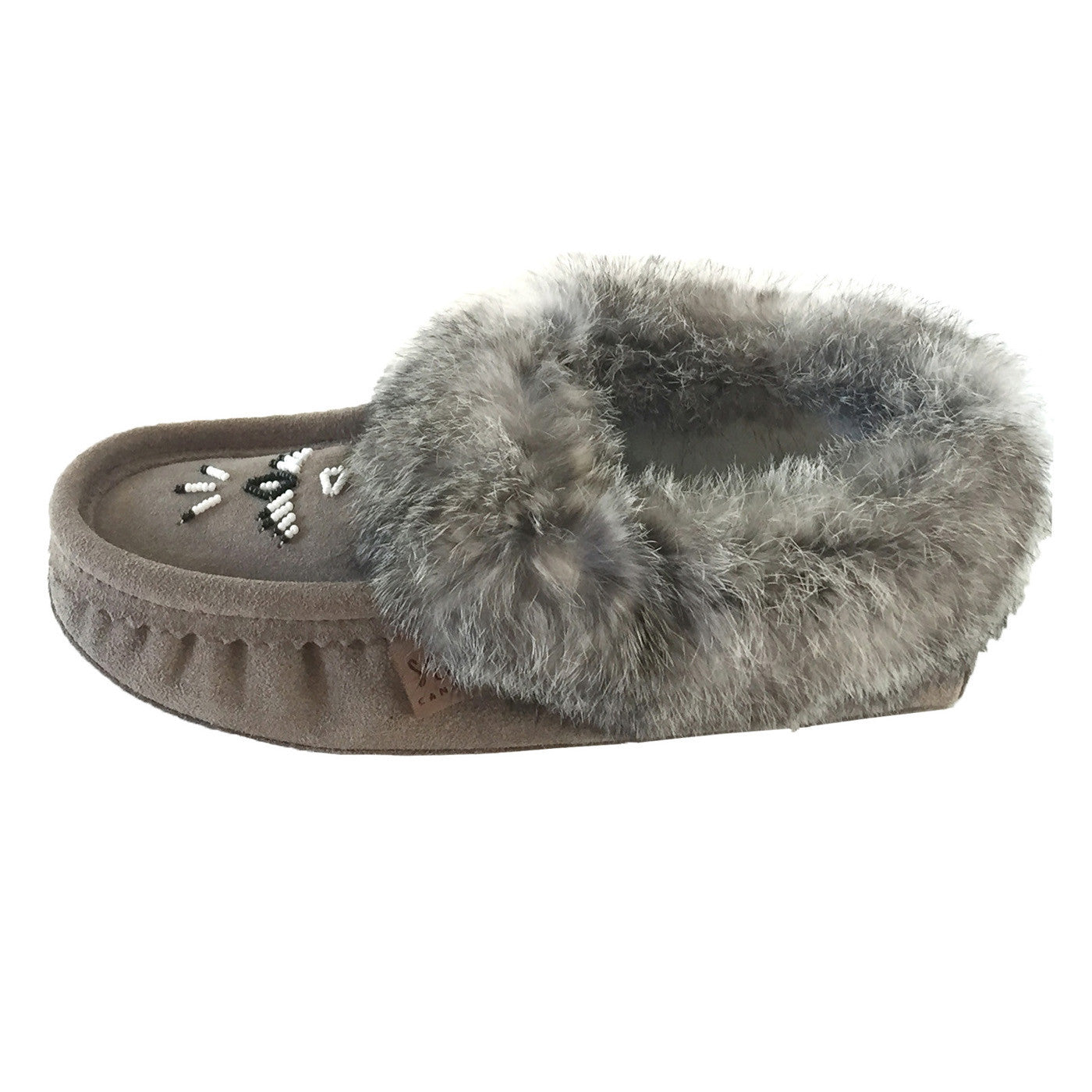 Women's Cozy Fleece Lined Rabbit Fur Slippers - Gray Suede Moccasins for Indoor/Outdoor Comfort - Perfect for Winter, Lounge & Home Wear